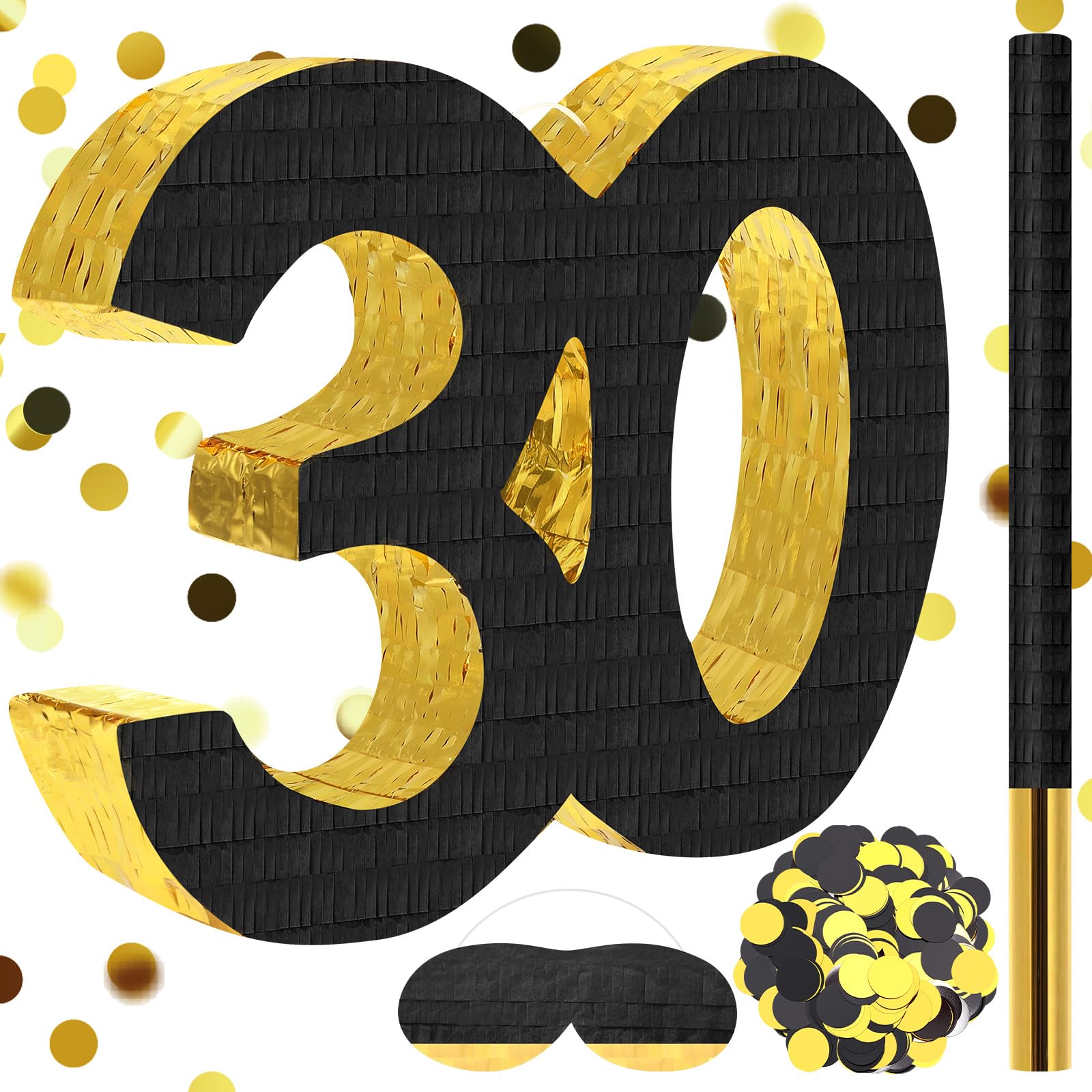 Gemscream Piñata de cumpleaños número 30 de 16 pulgadas con palo de piñata, confeti vendado para hombres y mujeres, regalos de fiesta de 30 cumpleaños, decoraciones de aniversario