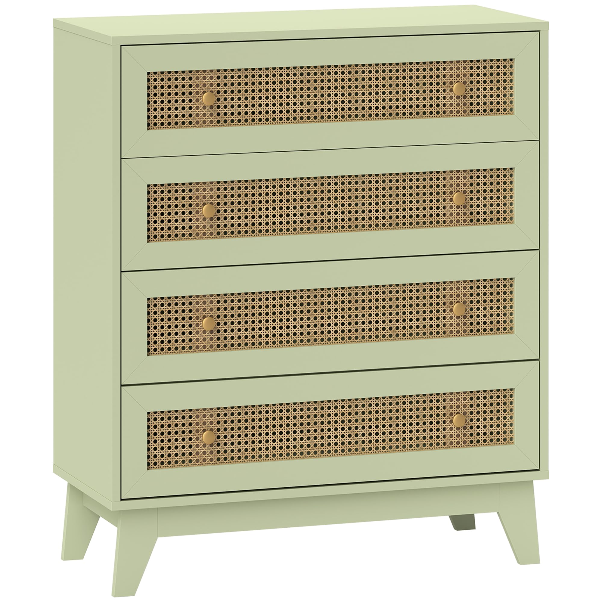 HOMCOM Rattan Chest of Drawers 4 Drawers with Tapered Legs, Light Green