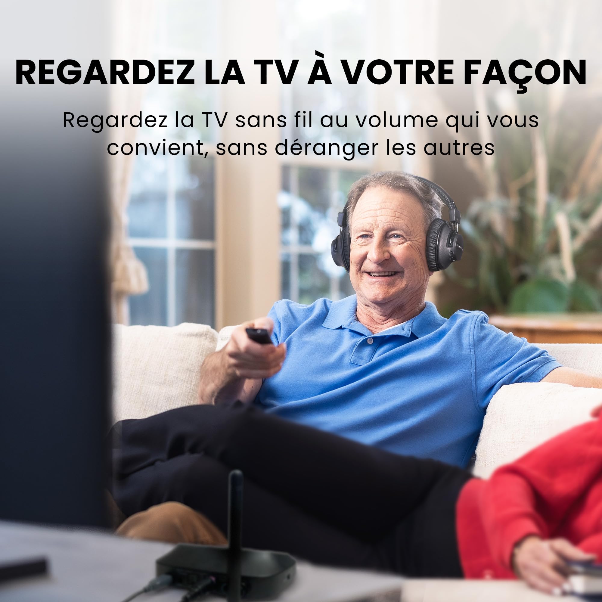 Avantree HT5009 Plus – Casque TV sans Fil pour téléviseurs avec Sortie Audio Optique ou AUX, Voix Claire et Amplification du Volume, Confort Circum-aural, autonomie 60 h, Station de Charge Incluse