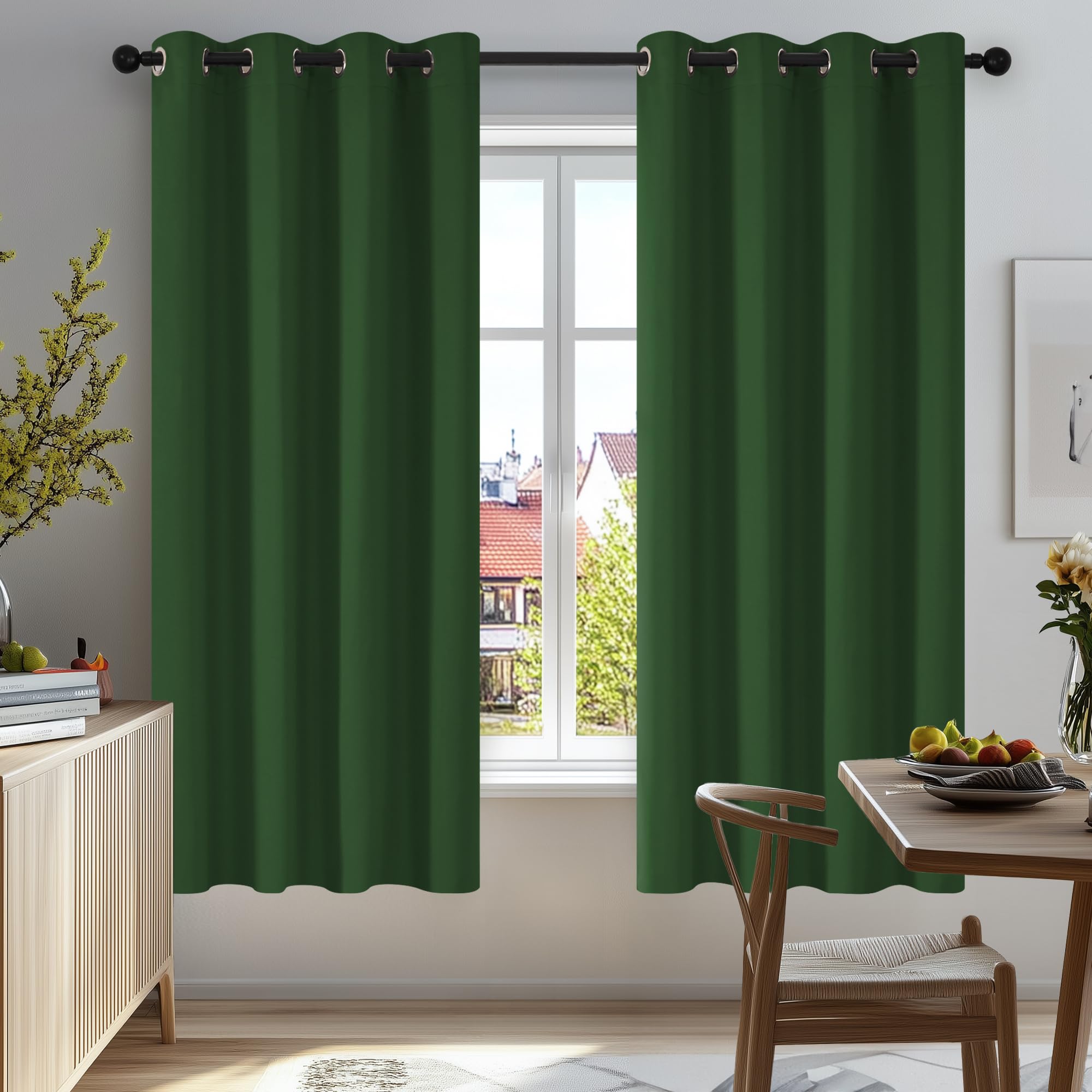 Deconovo Curtains Blackout Thermal Insulated Eyelet Blackout Curtains for Living Room 38 x 63 Inch Drop Forest Green 1 Pair โ image 1