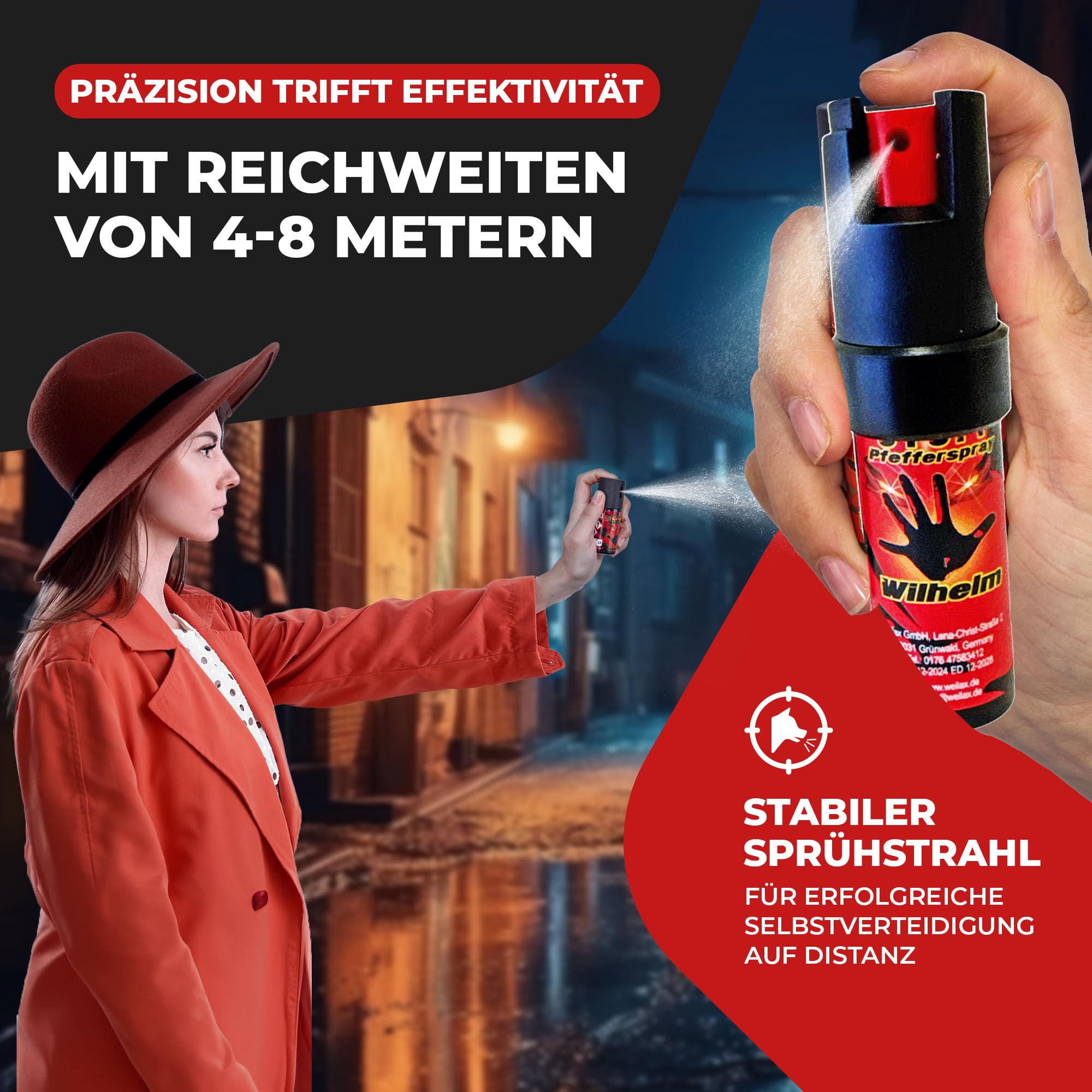 3 x Wilhelm Pfefferspray 16 ml Schlüsselanhänger türkis Tierabwehr Selbstverteidigung CS Gas KO Spray hochdosiert (ca. 2 Mio. Scoville) effektives Verteidigungsspray