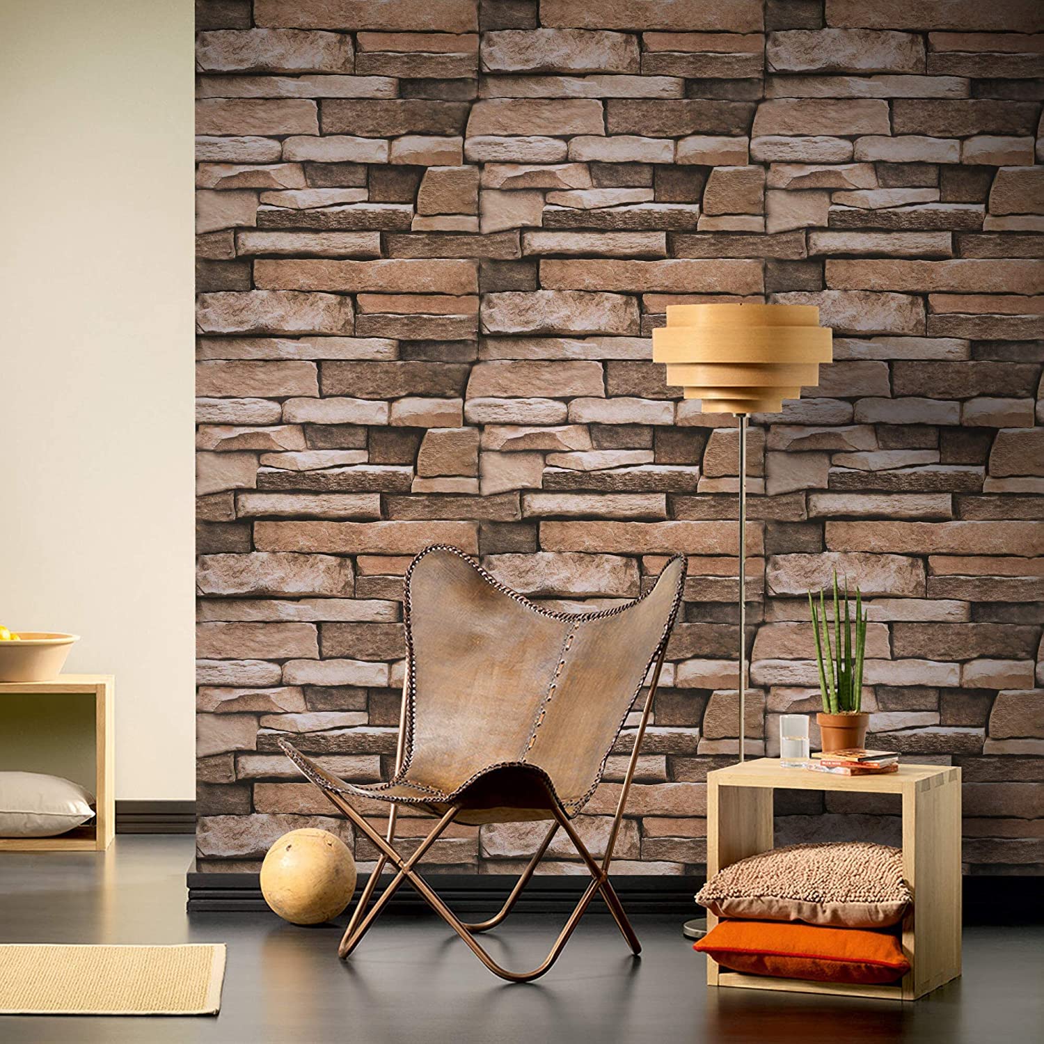 JINTHAI Vinyl Self Adhesive Brown Brick Wallpaper Peel And Stick Removable Contact Wall Paper Waterproof For Living Room Bedroom Wall Kitchen Countertop Shelf Liner 45 x 300cm