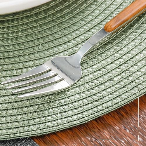 Miniatura 5 de FunWheat Juego de 6 manteles individuales redondos trenzados para mesas de comedor, tejidos, lavables, antideslizantes, de 15 pulgadas (verde