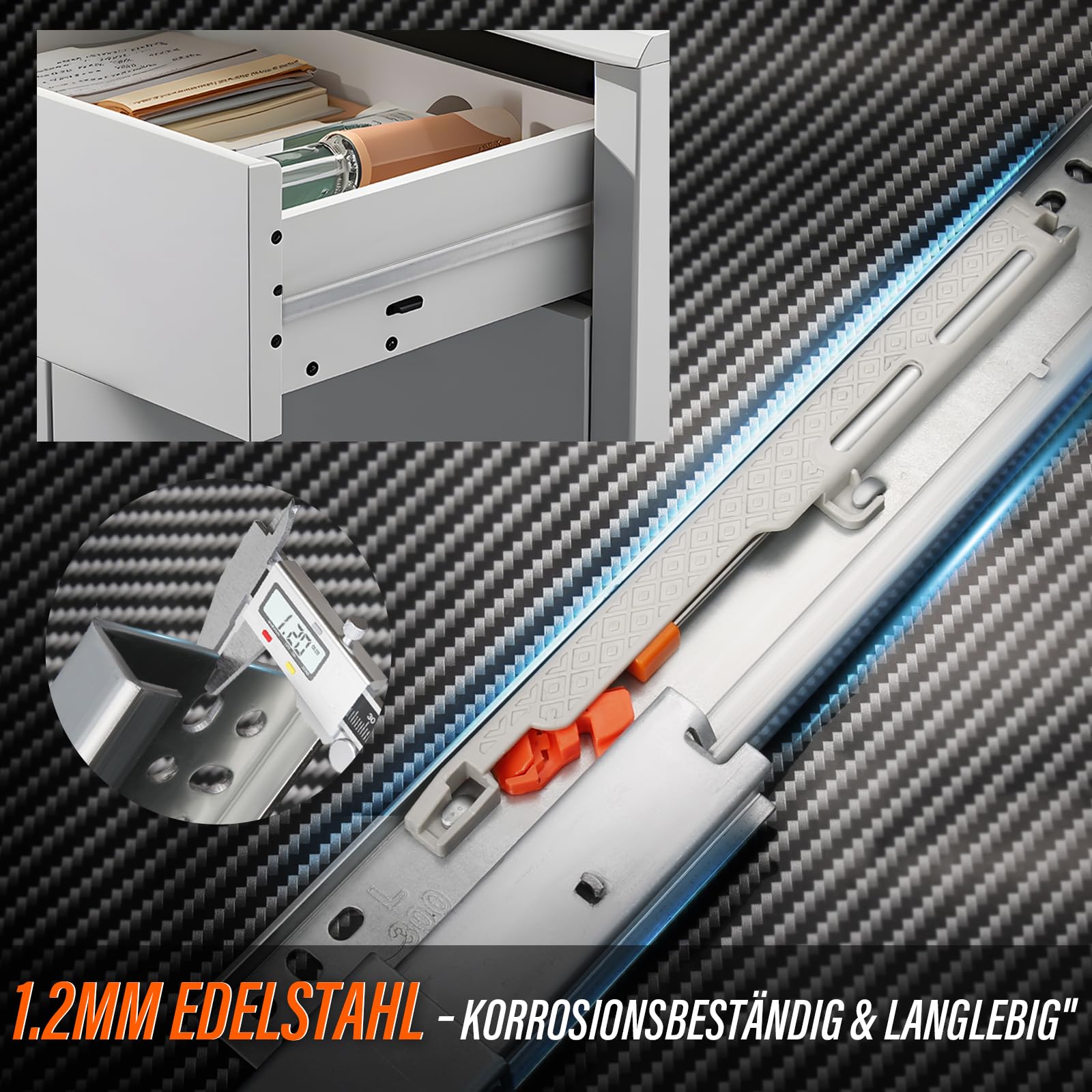 Guide per cassetti, completamente estraibili, guide telescopiche, montaggio a pavimento, in acciaio laminato a freddo, 20/25/30/35/40/45/50/55 cm, a scelta, per portabottiglie in vetro ed