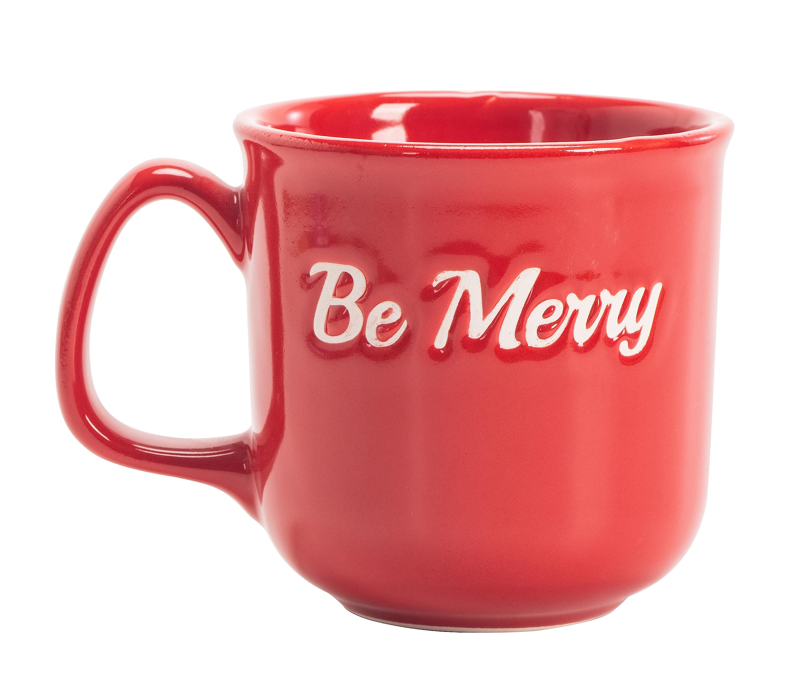 Bico Be Merry Red 15oz Ceramic Hand Painted Mug, for Coffee, Tea, Hot Chocolate, Milk, Microwave and Dishwasher Safe; CHIPPED ON FRONT
