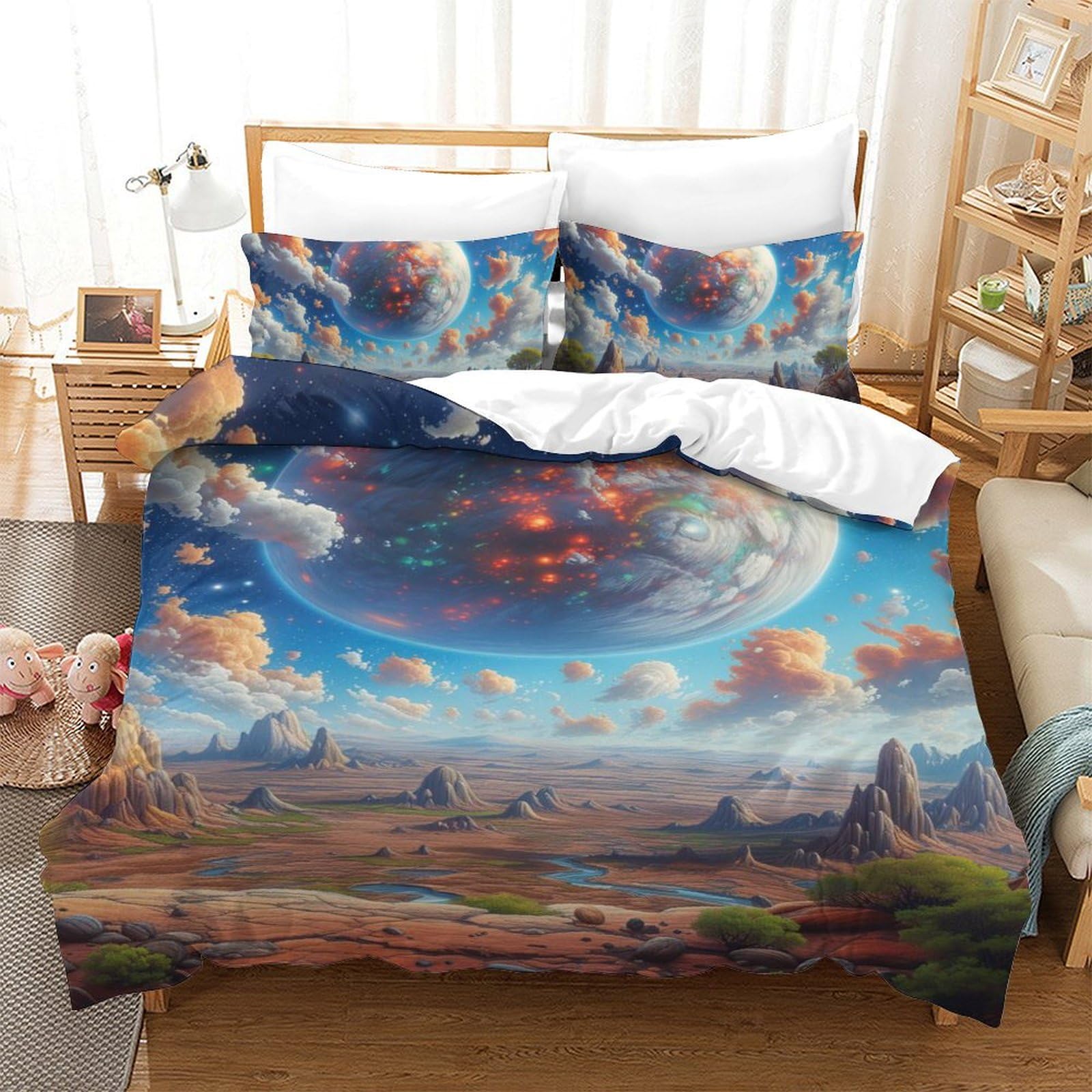 Literie planète bleue pour chambre enfant lit simple housse de couette douce 3D