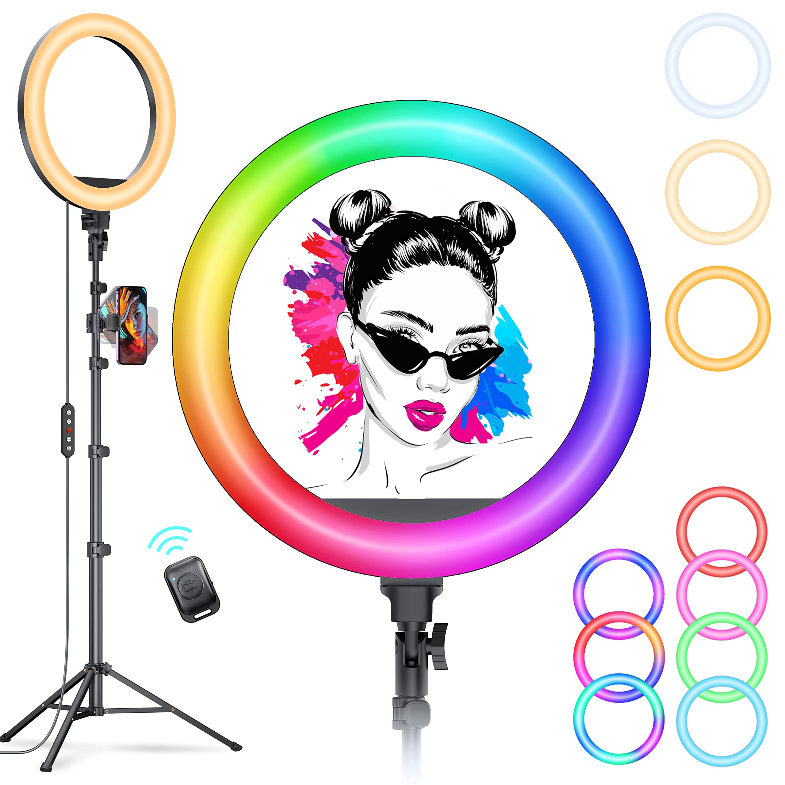 12 inch Selfie Ring Light with 65inch Adjustable Tripod Stand & Phone Holder for Live Stream/Makeup, Upgraded Dimmable 36 Color Modes LED Ringlight for Tiktok/YouTube/Zoom/Photography