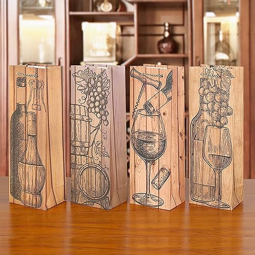 Miniatura 5 de Bolsas de regalo de vino – Paquete de 12 bolsas de vino de papel con grano de madera para vacaciones, bodas, fiestas de cumpleaños