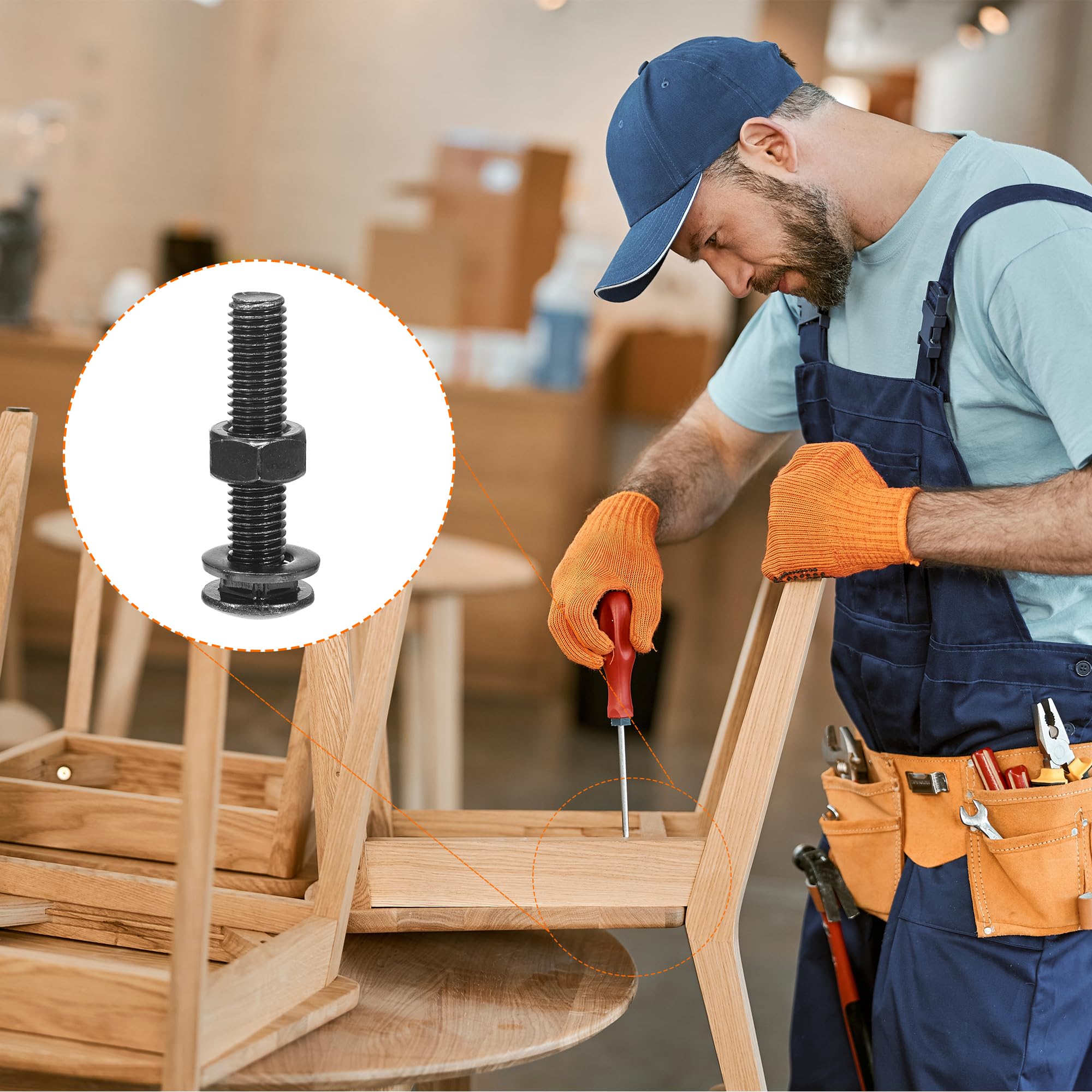 QUARKZMAN Bulloni A Testa Tonda Con Collo Quadrato M10x50mm Con Dadi E Rondelle, 25Set 304 Acciaio Inossidabile Bulloni A Collo Quadrato, Nero