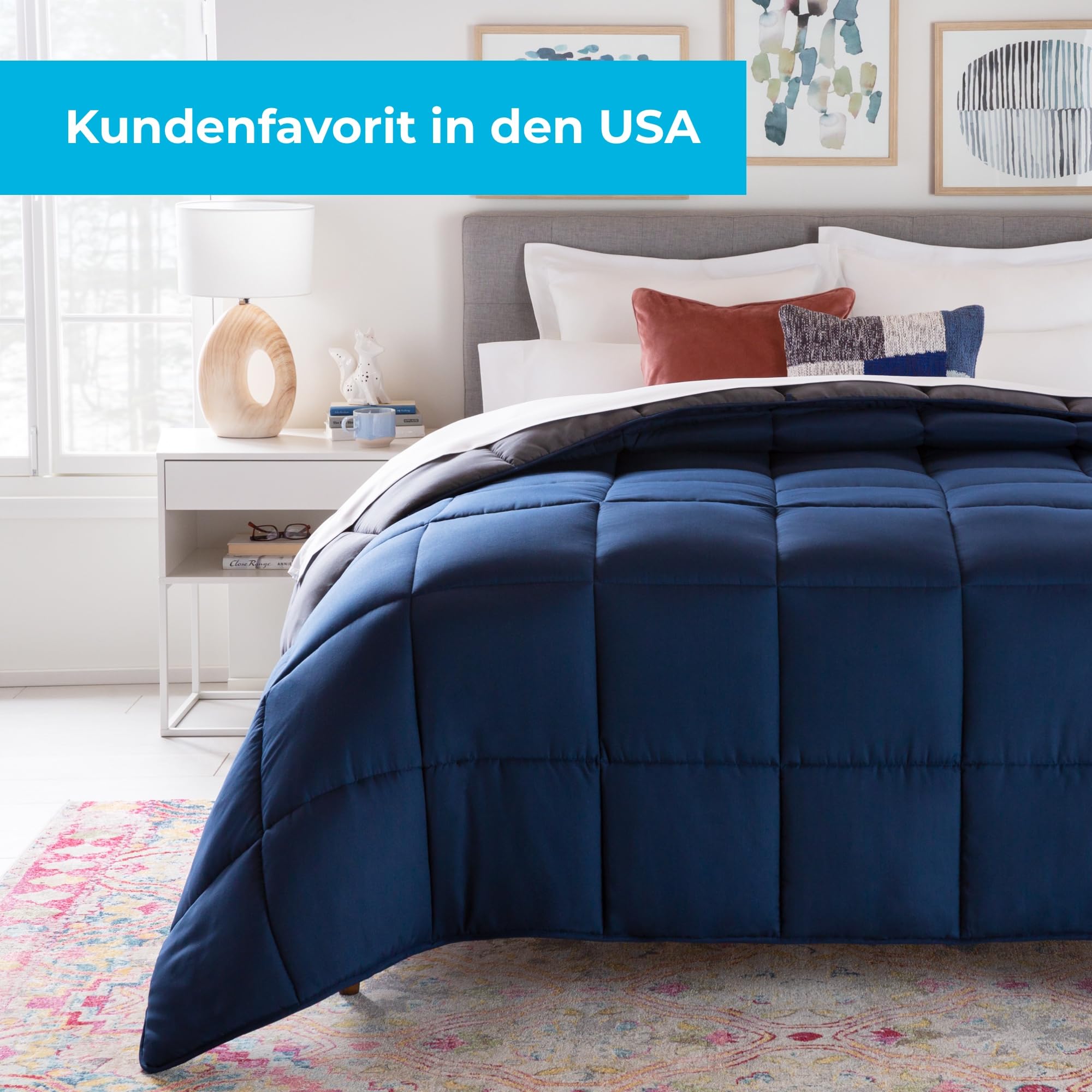 Linenspa 4 Jahreszeiten Bettdecke aus Microfaser – Ganzjahresdecke – Ultraweich – Steppdecke 220x240 cm, Navy Blau / Dunkelgrau