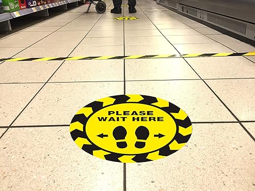 Vista 18 de Avery Calcomanías rojas de distanciamiento social "Please Wait Here", 10.5 pulgadas de diámetro, 5 calcomanías extraíbles (83090)