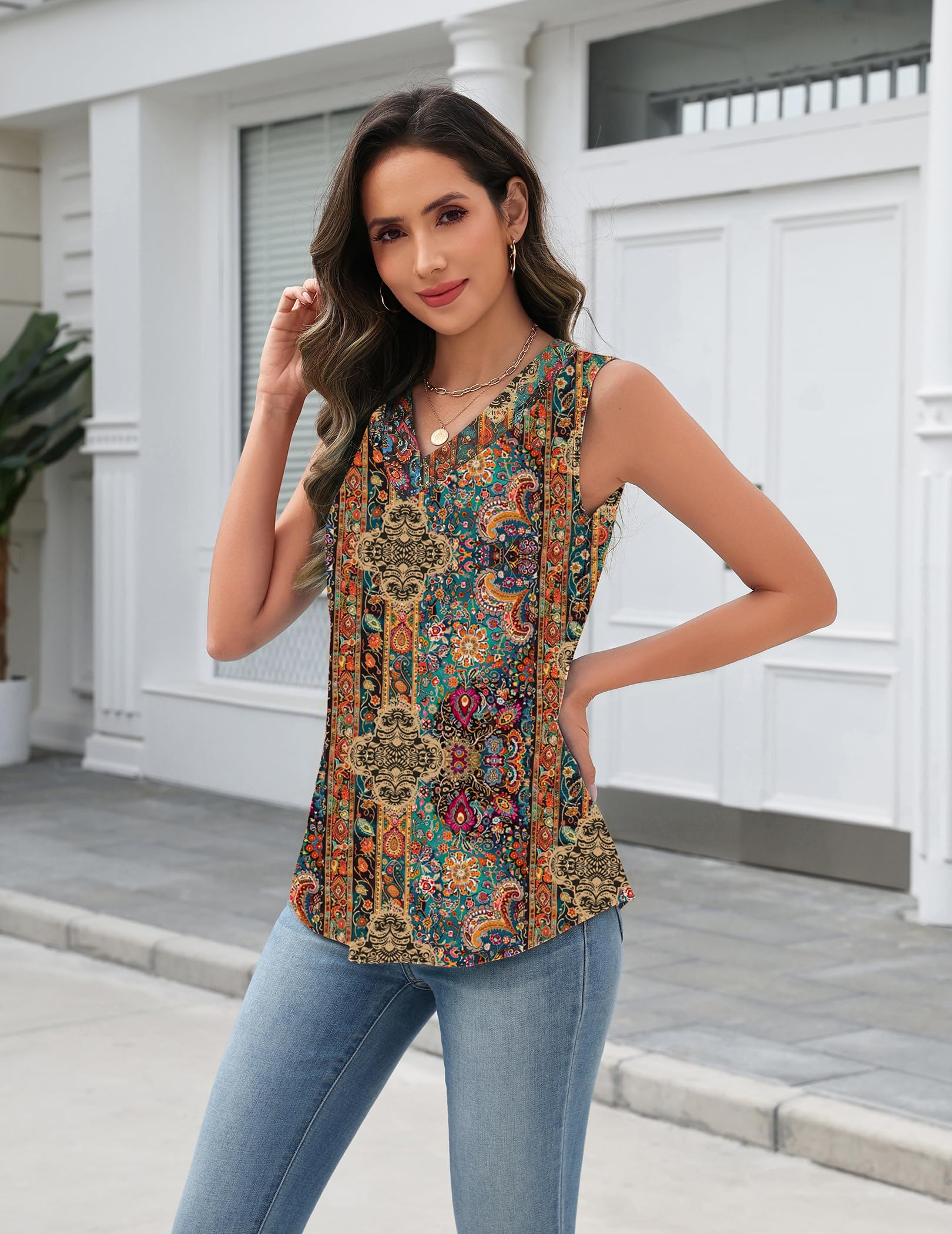 Zeagoo Tank Top for Women 2026 Spring Summer V Neck Loose Fit Sleeveless Tops Beach Vacation Clothes — view 2