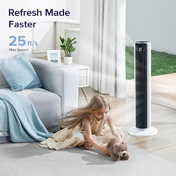 LEVOIT Tower Fan for Bedroom, 25ft/s Velocity 28dB Bladeless Oscillating Fan & Core 300 Air Purifier Replacement Filter, 3-In-1 Filter, Efficiency Activated Carbon, Core300-RF, 2 Pack, White