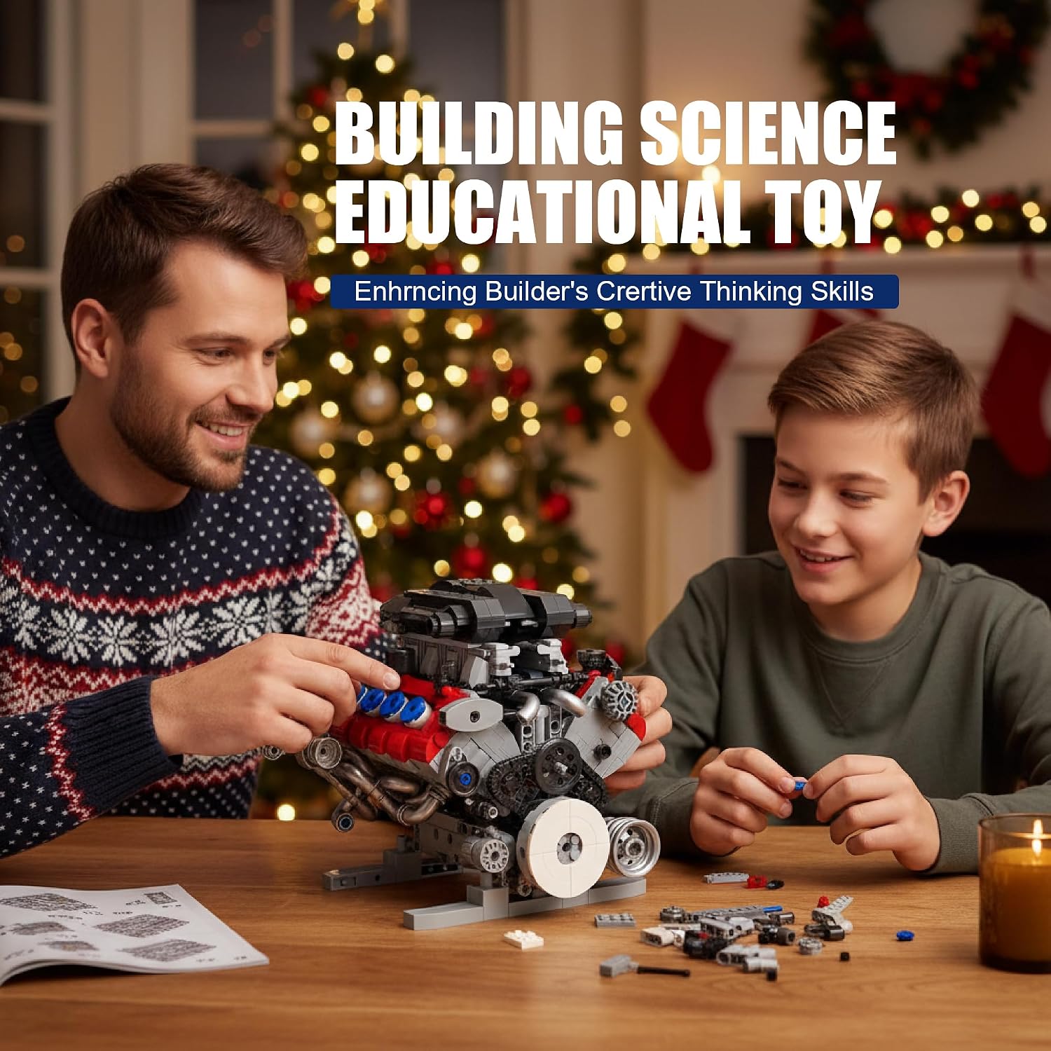 V8 Engine Building Set for Adults, Build Your Own MOC Mini V8 Engine STEM Model Toy with Motor, Model kit that Run, Car Engine Building Blocks for Teens & Kids Boys (1189PCS)