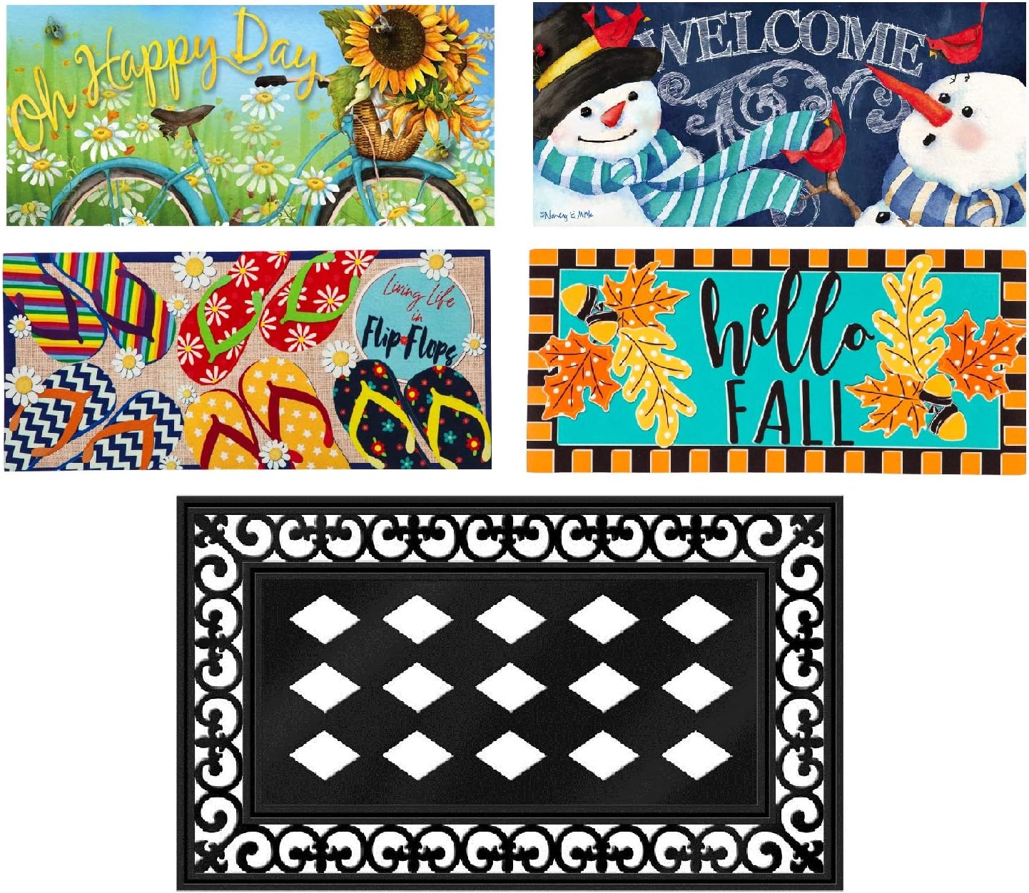 Evergreen Flag Mat Set of 5 Interchangeable Sassafras Mat Inserts and Mat Tray for