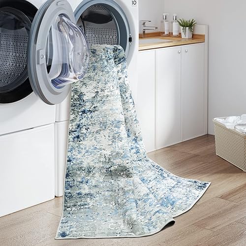 Miniatura 4 de Miukiki Alfombra de pasillo de 2 pies 6 pulgadas x 8 pies, antideslizante, moderna, abstracta, lavable, pequeña, alfombra de área de cocina pequeña,