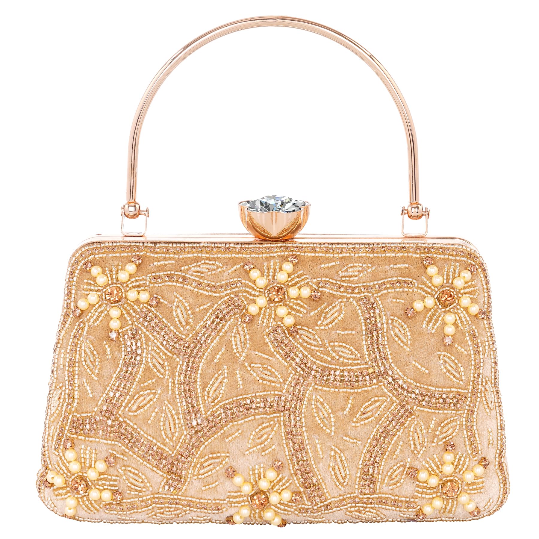 Premium Embroidered Clutch Purse – Wedding & Party Handbag for Women with Golden Beads & Diamond Clasp-image-8