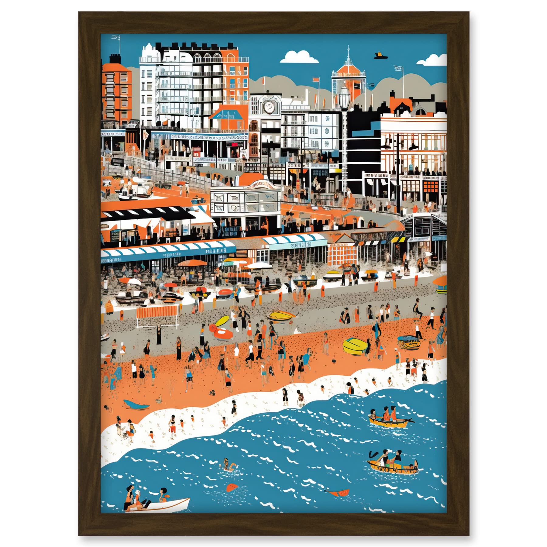Artery8 Brighton Beach and Palace Pier Modern Abstract Artwork Framed A3 Wall Art Print