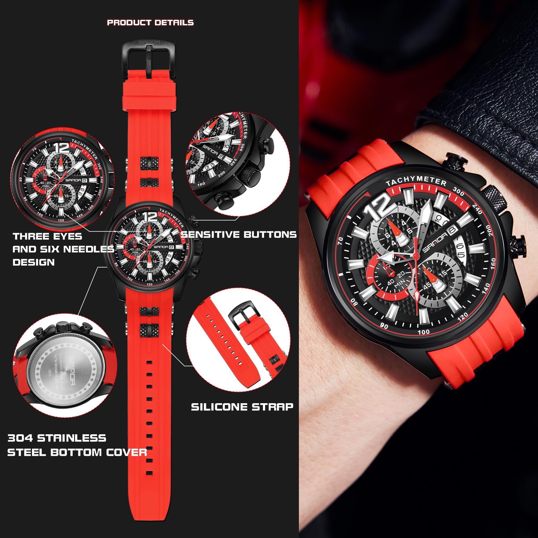 Relojes analógicos para hombre, reloj deportivo militar, esfera grande, resistente al agua hasta 30 m, correa de silicona, reloj de cuarzo casual de moda para hombre