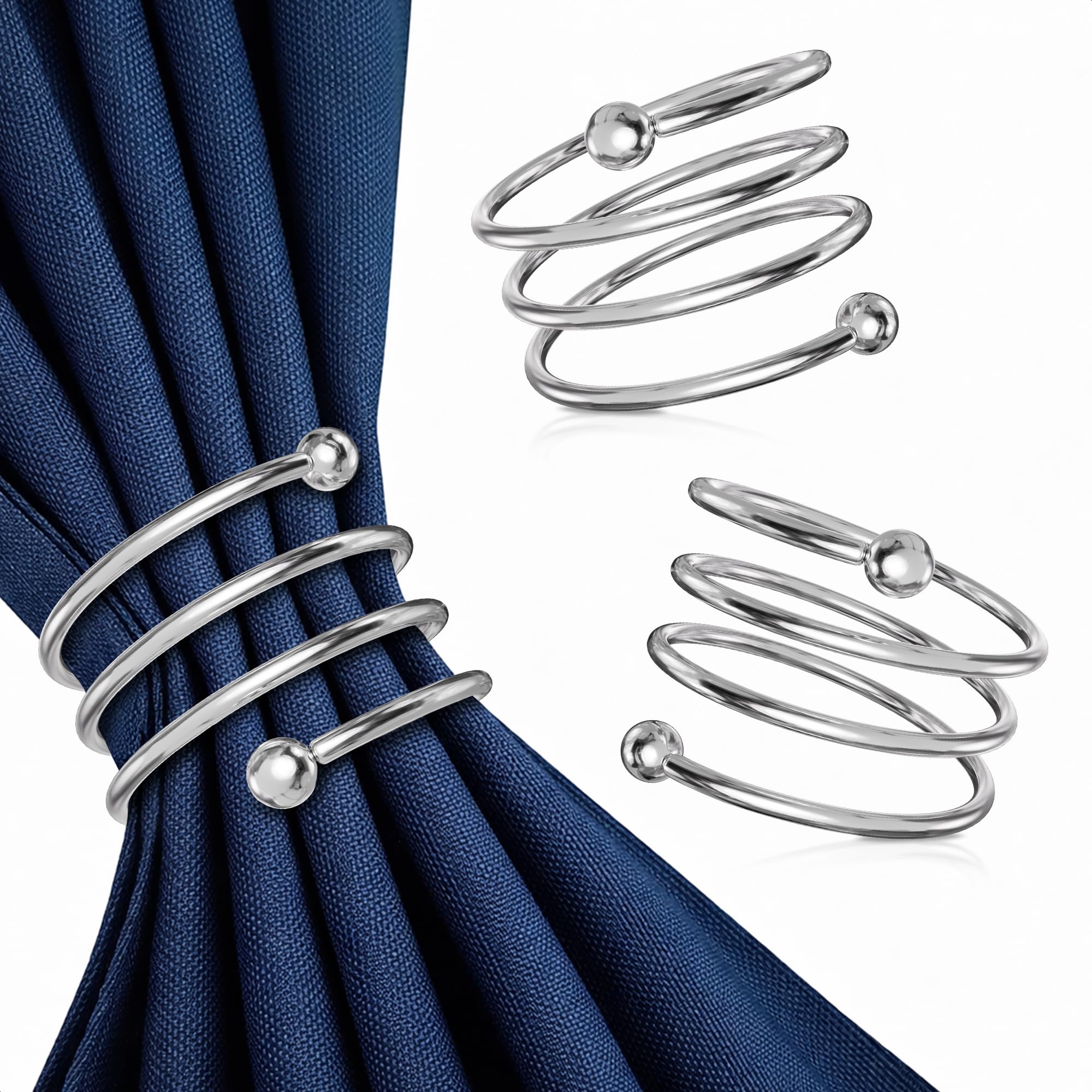 8 Pcs Silver Napkin Rings, Round Metal, Reusable, 1.83 in Diameter