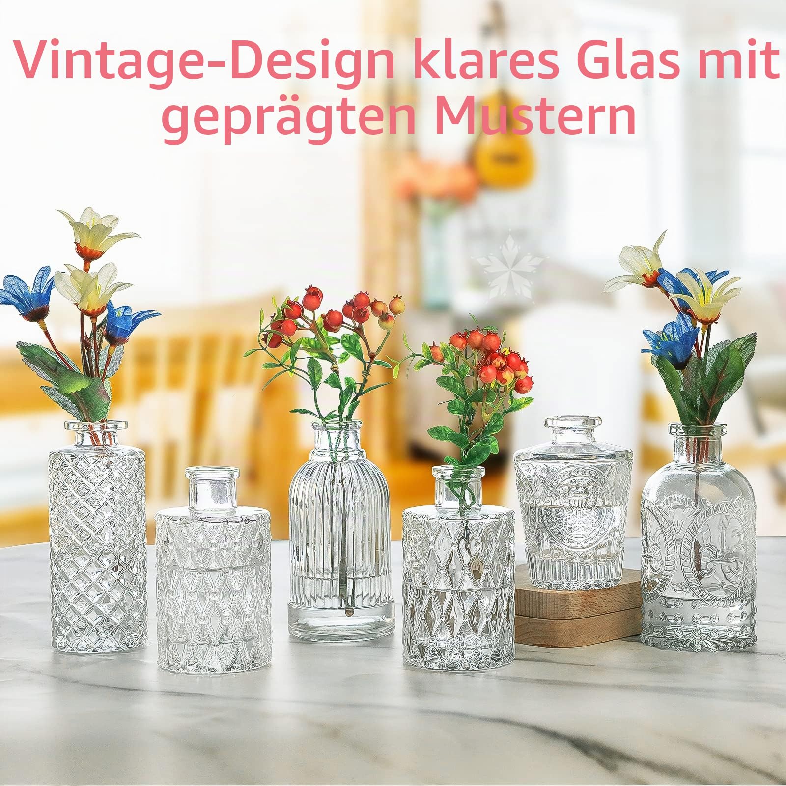 Glasvasen-Set, 24 Stück, kleine Glasvase für Blumen, Knospenvasen in Großpackung, Vintage-Blumenflasche, kleine Glasvase für Blumenarrangements, dekorativer Mittelpunkt, Dekoration für