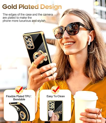 Miniatura 6 de LeYi Funda para teléfono Galaxy A52 5G con protector de pantalla de vidrio templado (paquete de 2) Soporte de anillo giratorio de 360, soporte