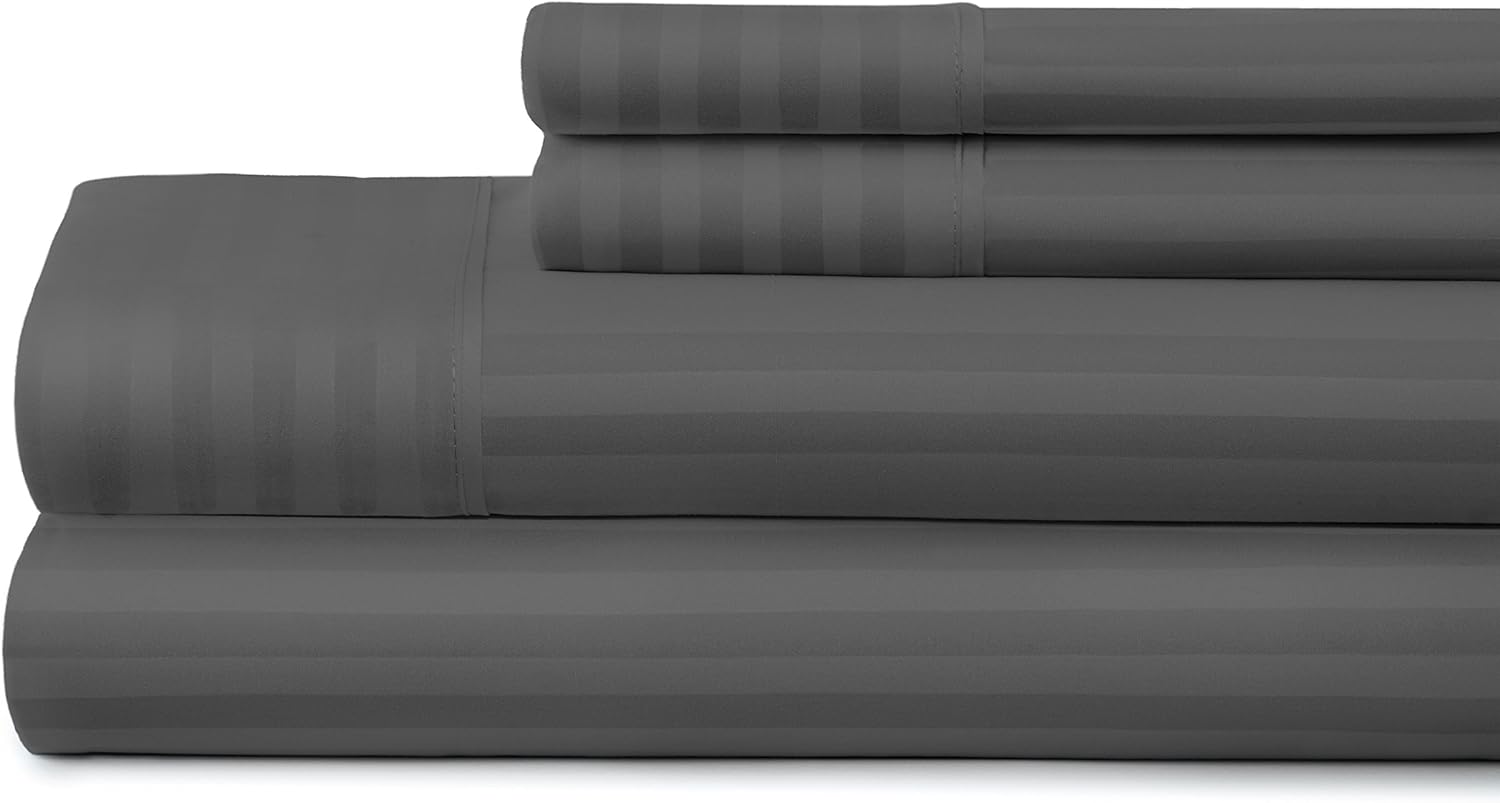 ienjoy Home Embossed 4 Piece Sheet Set, Queen, Stripe Gray