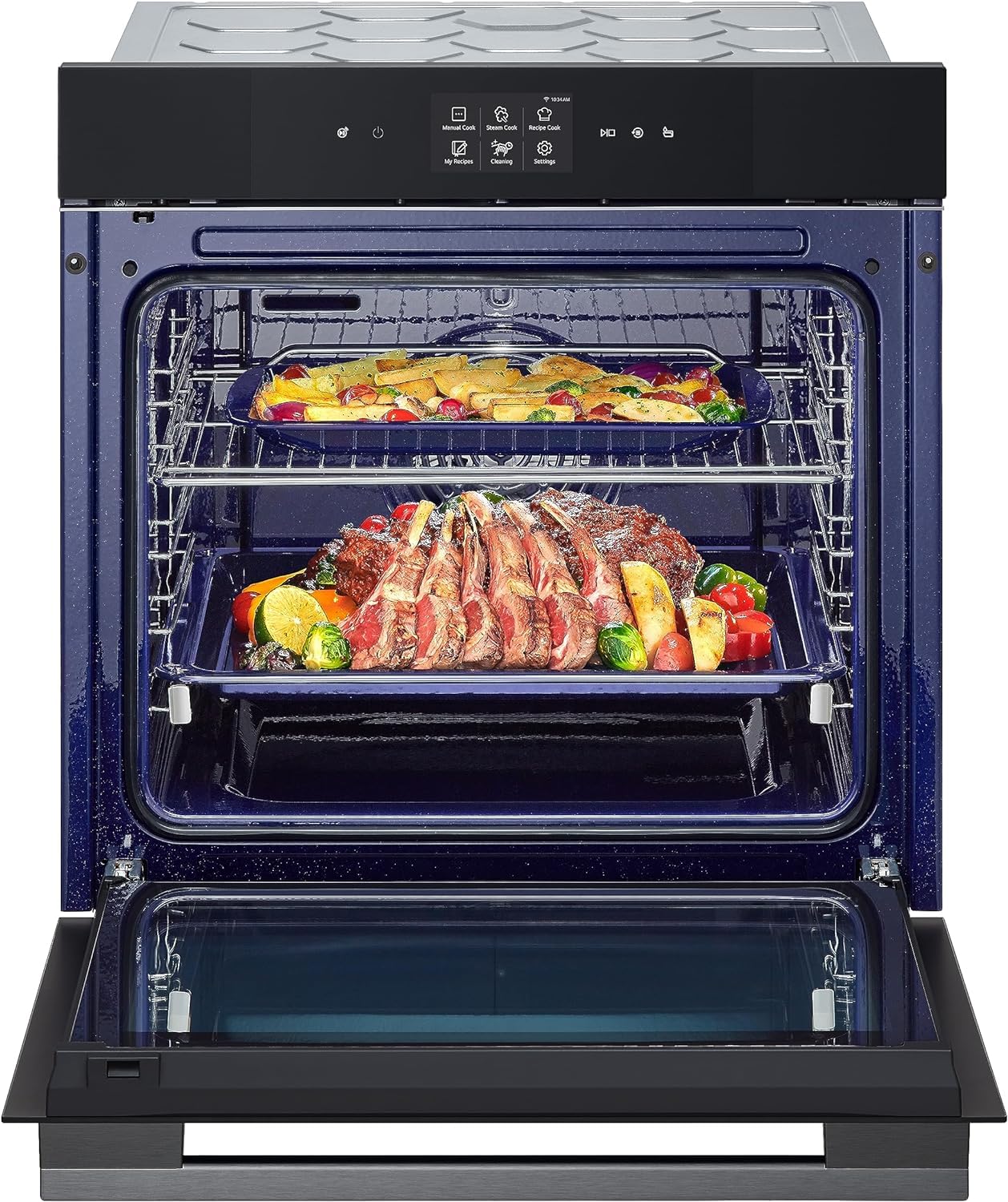 LG InstaView WSED7667M Forno da Incasso 100% Vapore, classe A++, 76L, 250°C, Display Touch 4,3", Air Fry, Sous Vide, Pizza, EasyClean, Wi-Fi, Cerniere Ammortizzate, Sonda Temperatura, Nero
