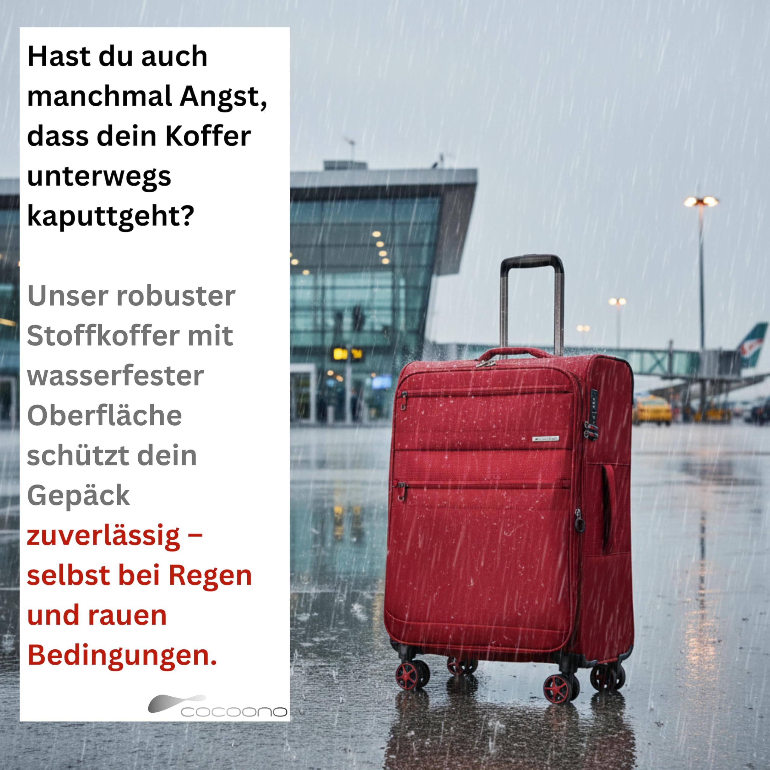Cocoono Koffer Weichschale 64L bis 84L mit Dehnfalte – Stoffkoffer mit 4 Rollen – Reisekoffer Stoff TSA Schloss – Leichter Stoff Weichgepäck – Weichschale 4 Rollen (rot, L)