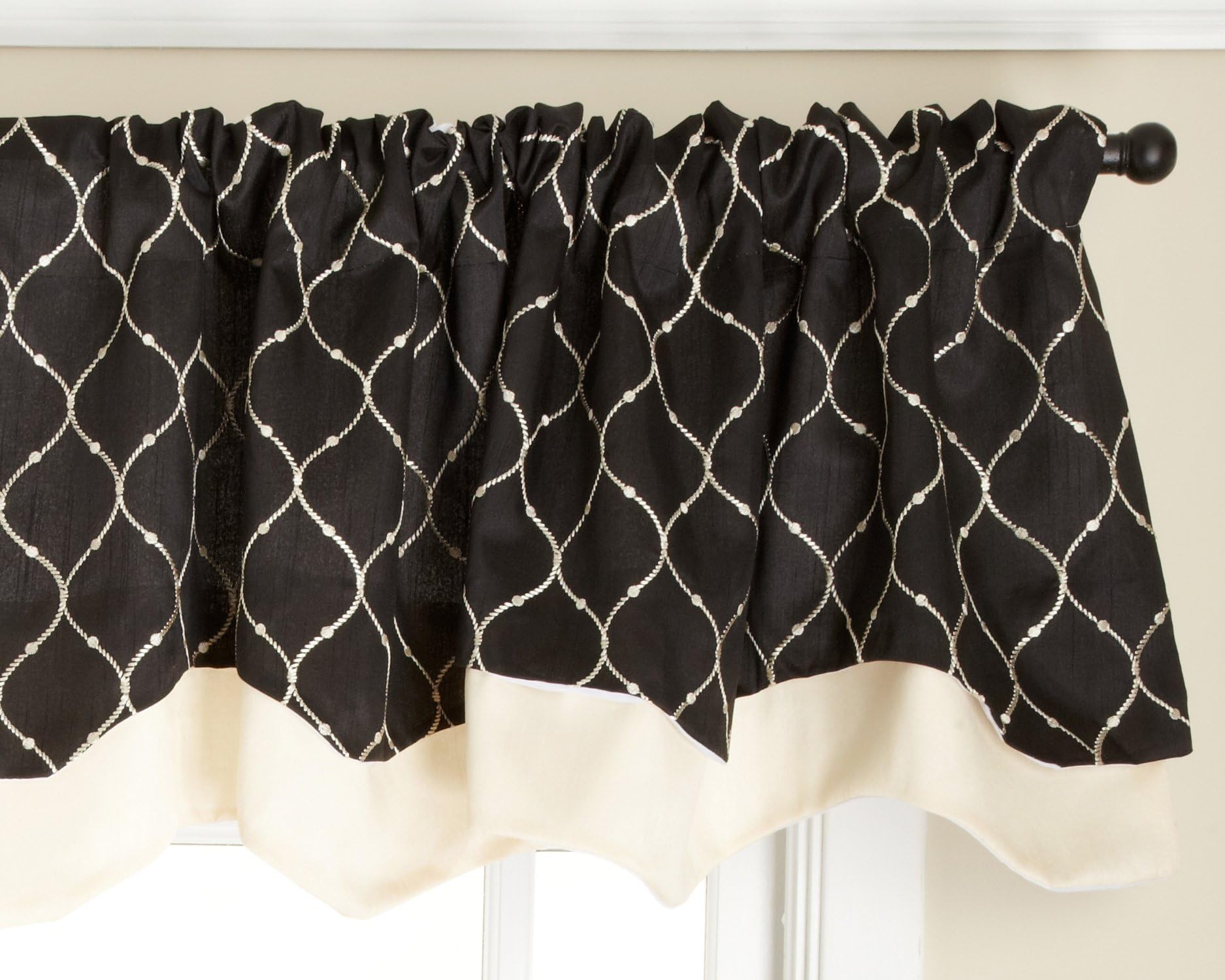Stylemaster Bleecker 54 by 17-Inch Lined Embroidered Layered Valance, Domino