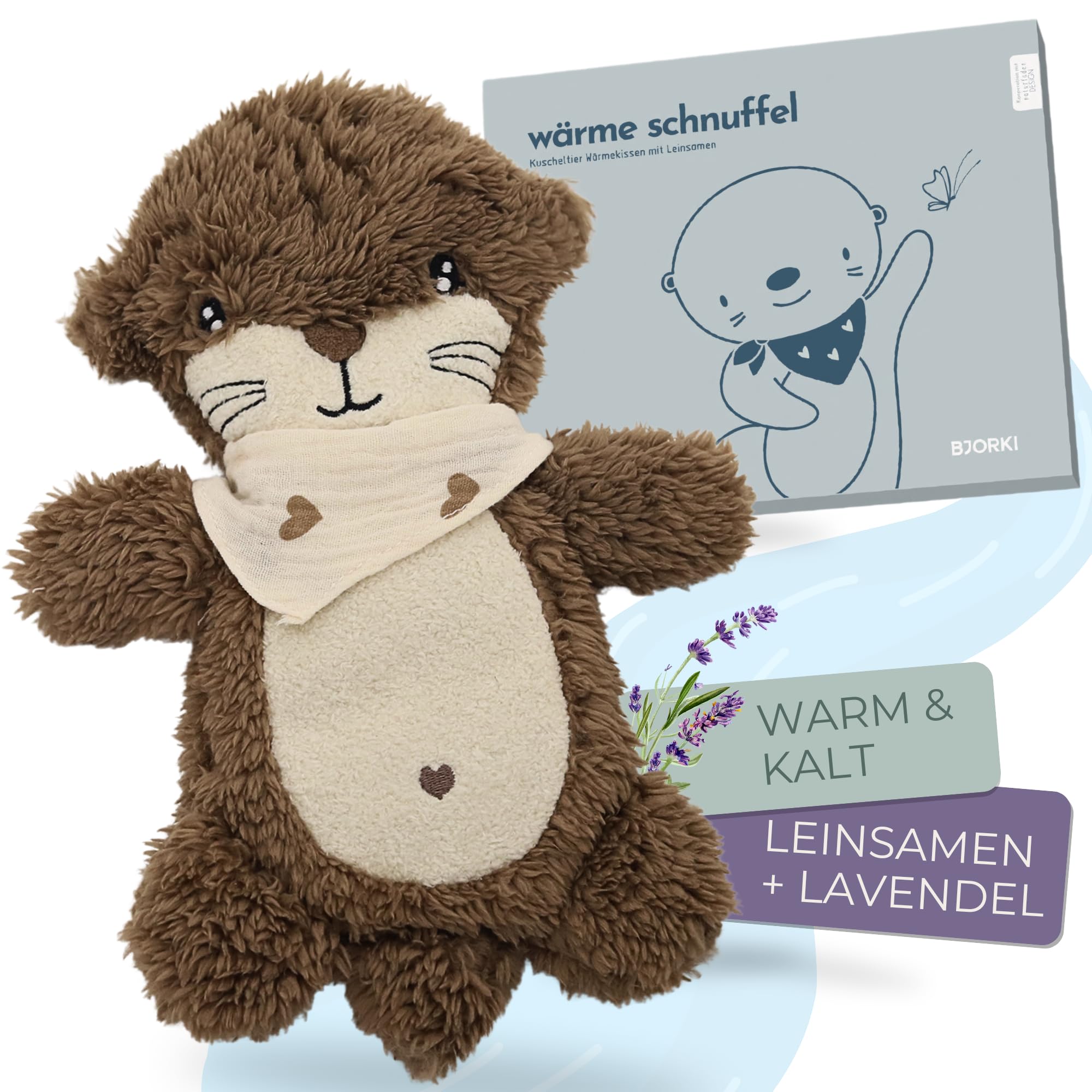 BJORKI Coussin chauffant pour bébé et enfant - Coussin chauffant avec garnissage en graines de lin pour le micro-ondes - Parfait comme doudou et coussin apaisant pour la chaleur et le bien-être