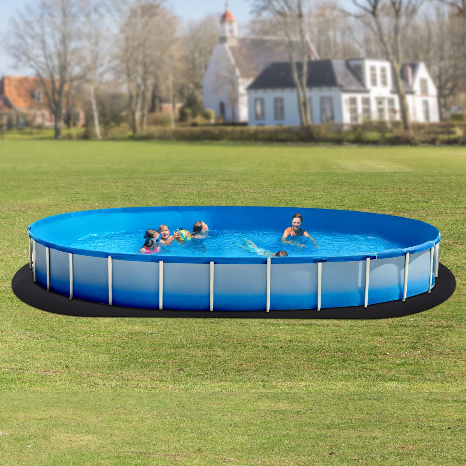 VEVOR Ovale Rivestimento per Piscina, Rivestimento per Piscine Fuori Terra, Tappetino Piscina Extra Spesso, Materiale Tessuto Durevoli Sottofondo, 548 x 1006 cm 180 g/m² Nero 9,4 kg
