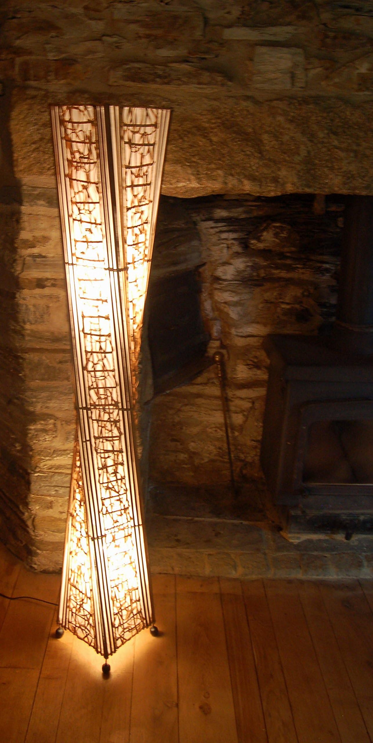Unusual Floor Standard Lamp - Bamboo and Rattan - 1.47m - Cream