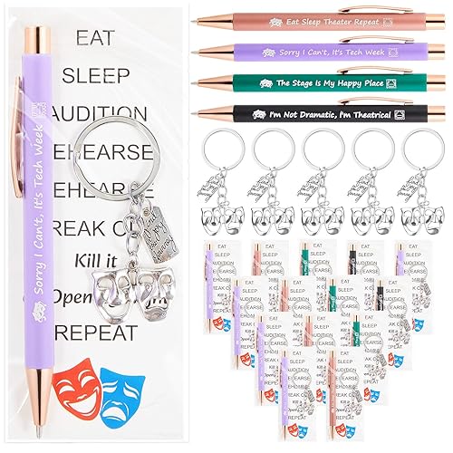24 Set Theater Gifts Drama Mask Keychain Ballpoint Pen with