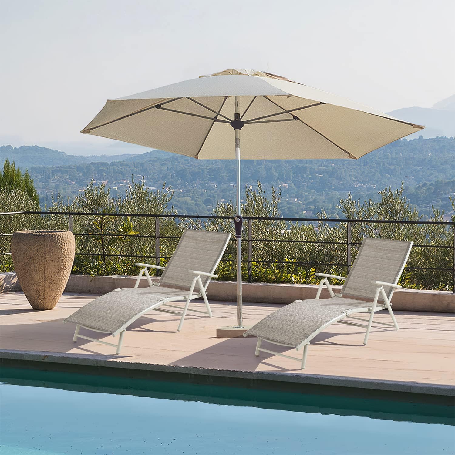 Devoko Lounge Chairs for Outside Patio Chaise Lounge Outdoor Poolside Adjustable Recliner Folding Lounge Chairs Set of 2 for Garden Beach (Beige)