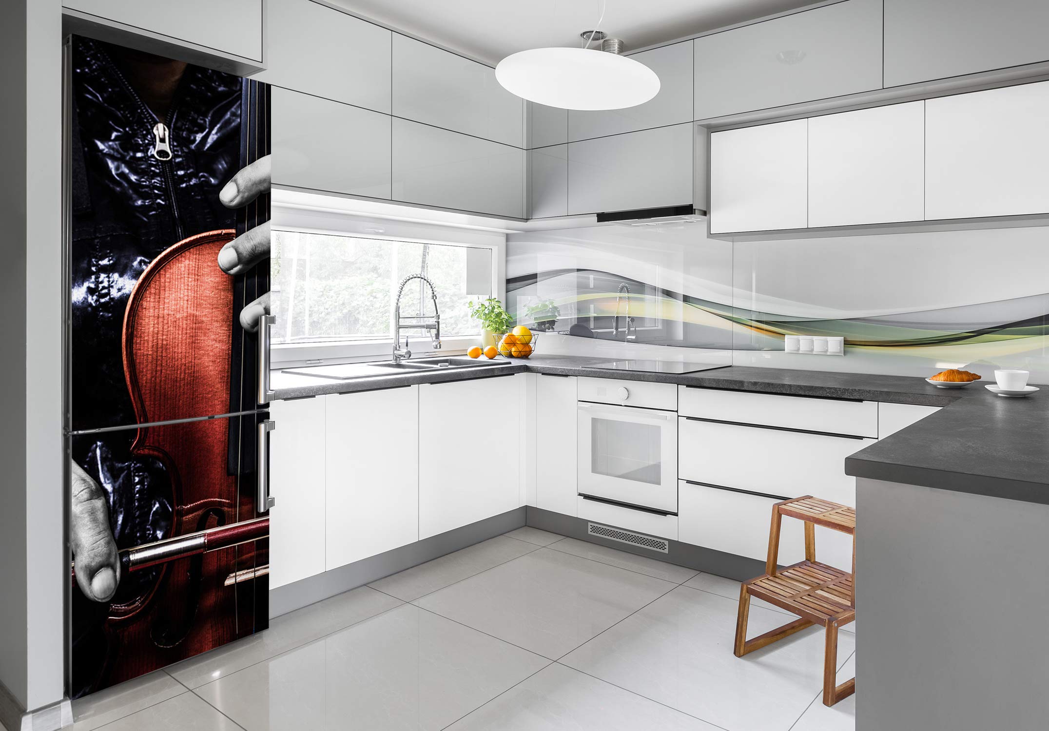 Tulup Adesivo Frigo 60x180cm Stickers Copri Frigorifero Porta Cucina - Violino Musica