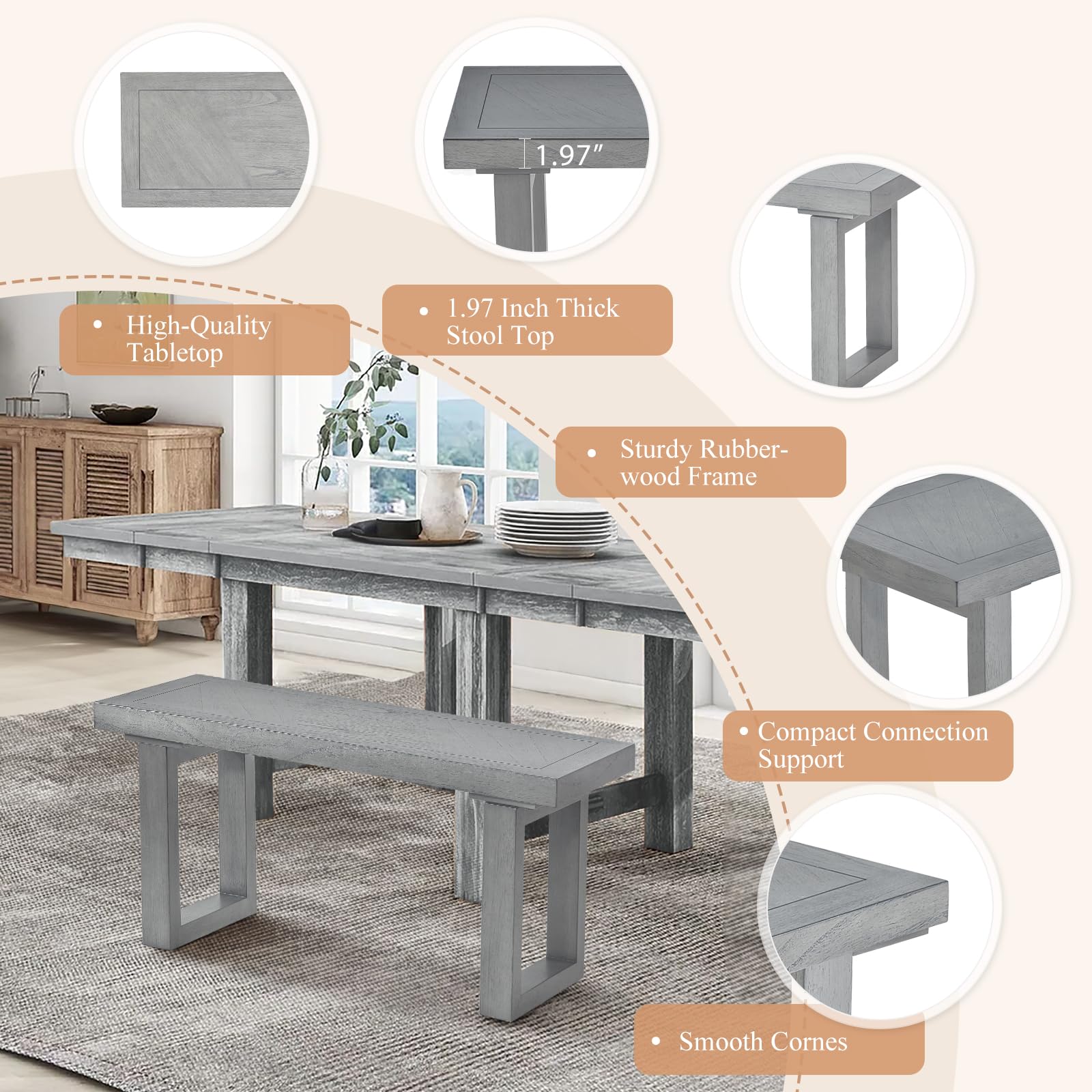 Snapklik.com : Wood Dining Bench, 35 Inch Wooden Kitchen Dining Bench ...