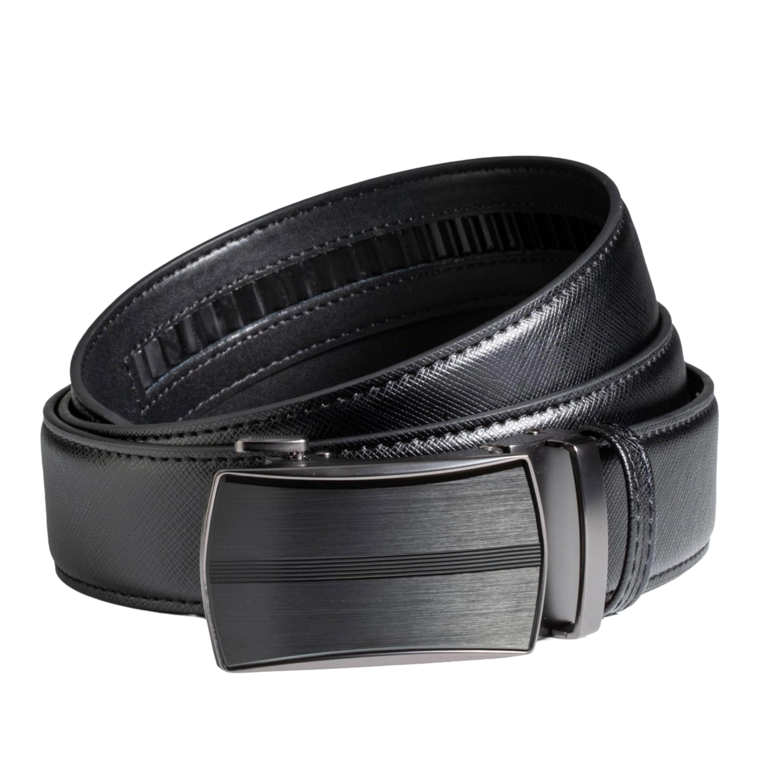 Cinturón de trinquete para hombre, cinturón de vestir de cuero grande y alto, talla grande de hasta 60 pulgadas, ajuste ajustable, 1.38 pulgadas, sin pellizcos de vientre