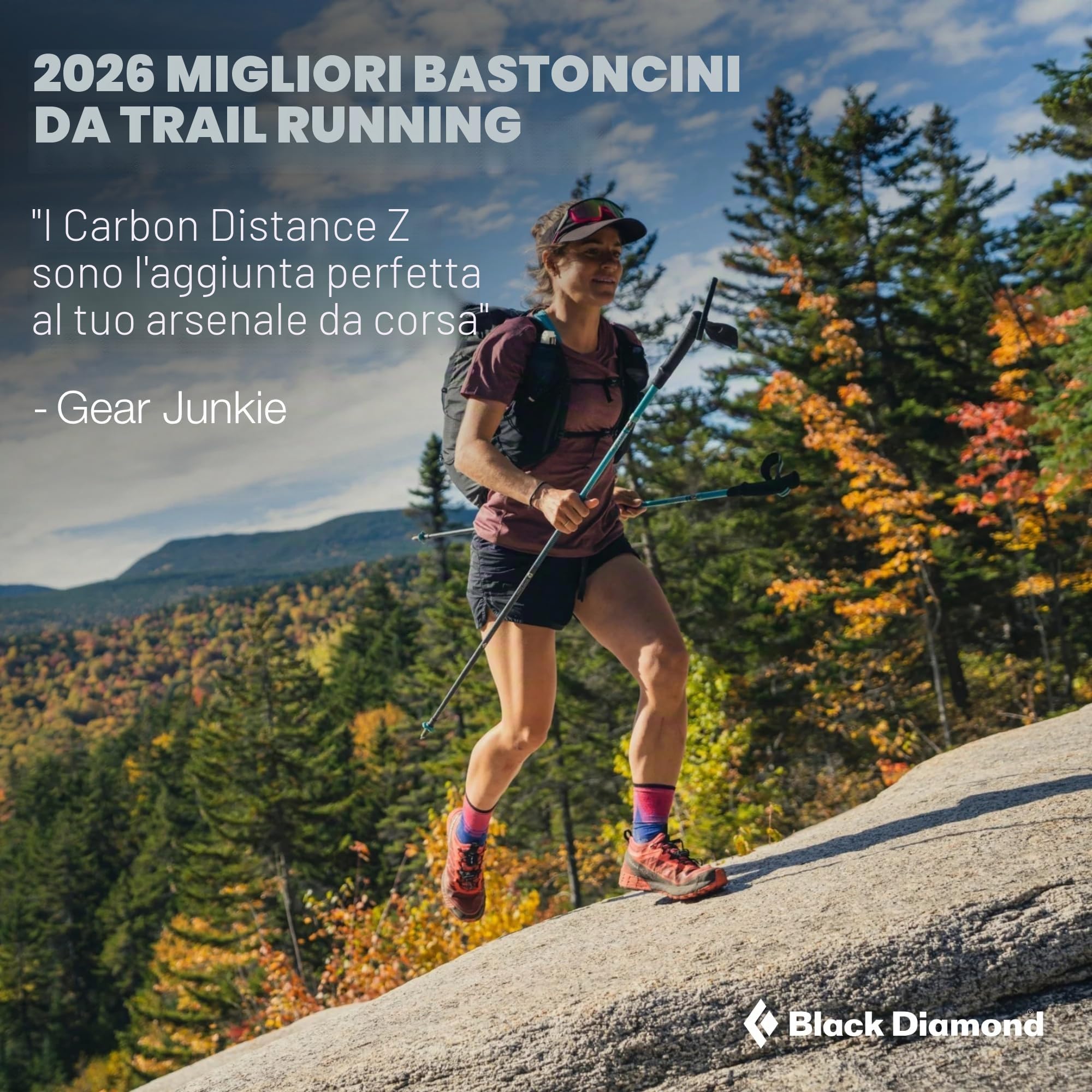 BLACK DIAMOND Distance Carbon Z - Bastoncini da trekking e da corsa, 105 cm, in fibra di carbonio pieghevole ultra leggero da trekking con lunghezza fissa, cielo deserto