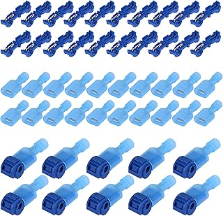 T-Tap Wire Connectors, 18-14 AWG Self-Stripping Quick Splice Electrical Wire Terminals, Insulated Male Quick Disconnect Spade Terminals, Blue (60PCS/30Pairs)