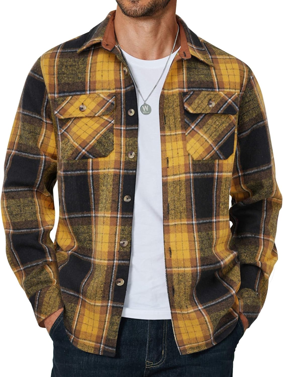 COOFANDY Men's Long Sleeve Flannel Shirts Jacket Fashion Plaid Jackets Casual Button Down Shirt with Pockets