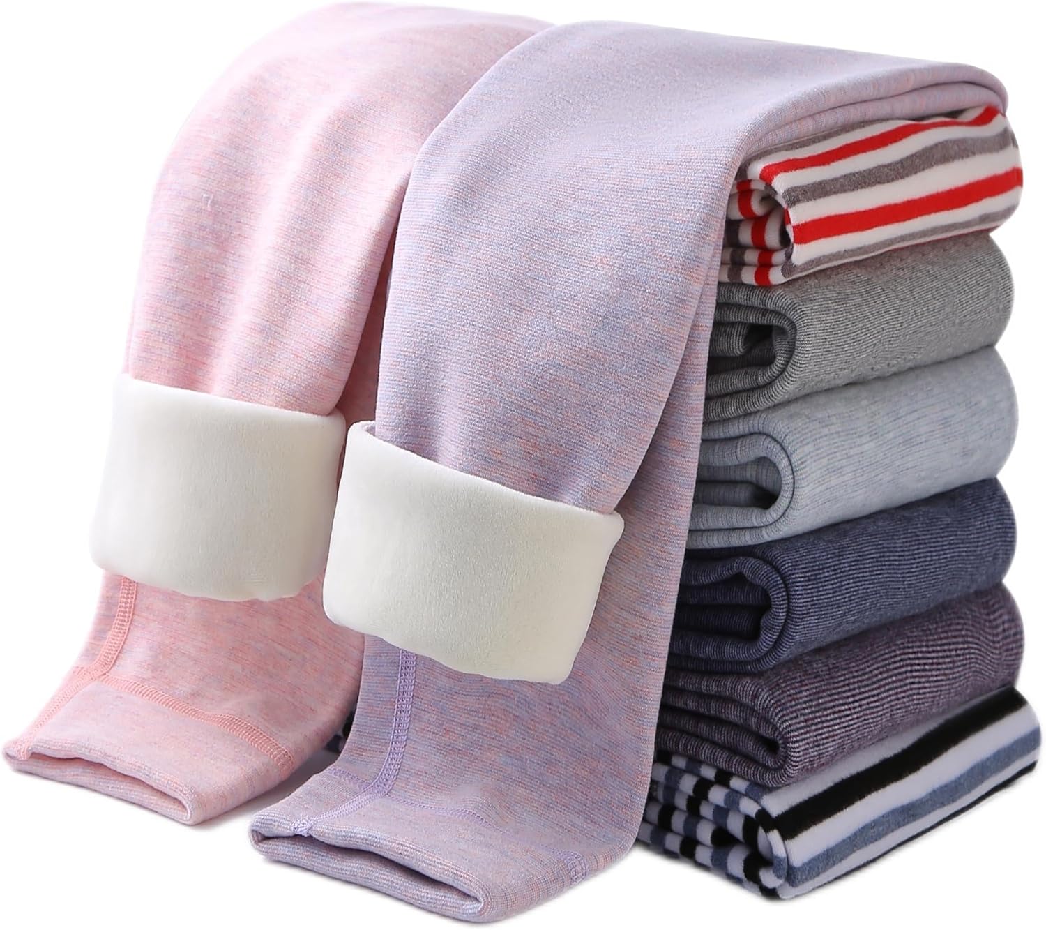 Girls Winter Leggings Thick Cotton Fleece Lined Girls Pants Warm Stretchy Thermal Tights Pants 2 Pack