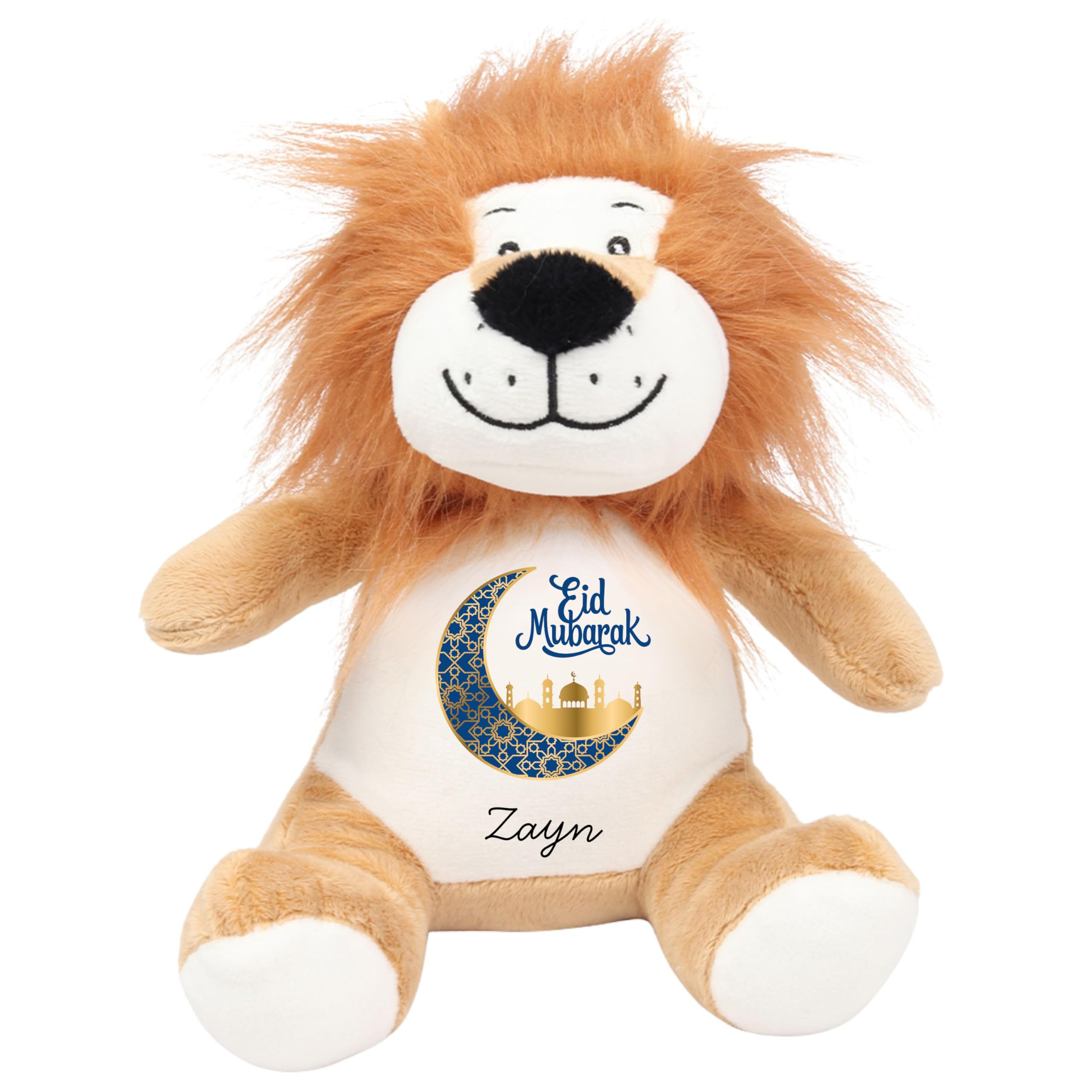 HotScamp Eid Gift Cuddly Toy - Personalised Eid Mubarak Blue Moon Customised Teddy Kids Plush Named Ramadan My First Muslim Islamic Baby Child Soft Plushie - Brown Lion