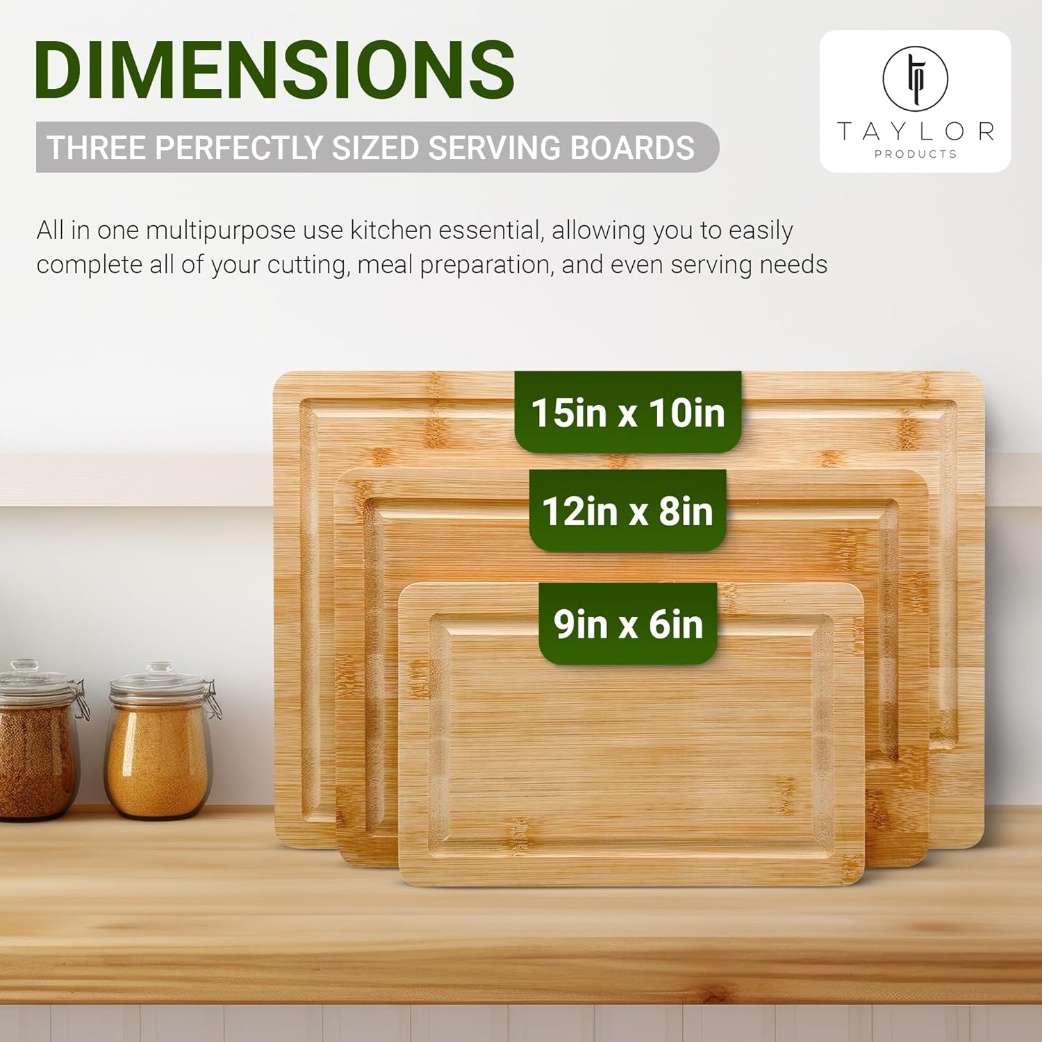 Natural Bamboo Cutting Boards Set of 3 for Kitchen & Serving - Charcuterie Serving Board, Plastic Free