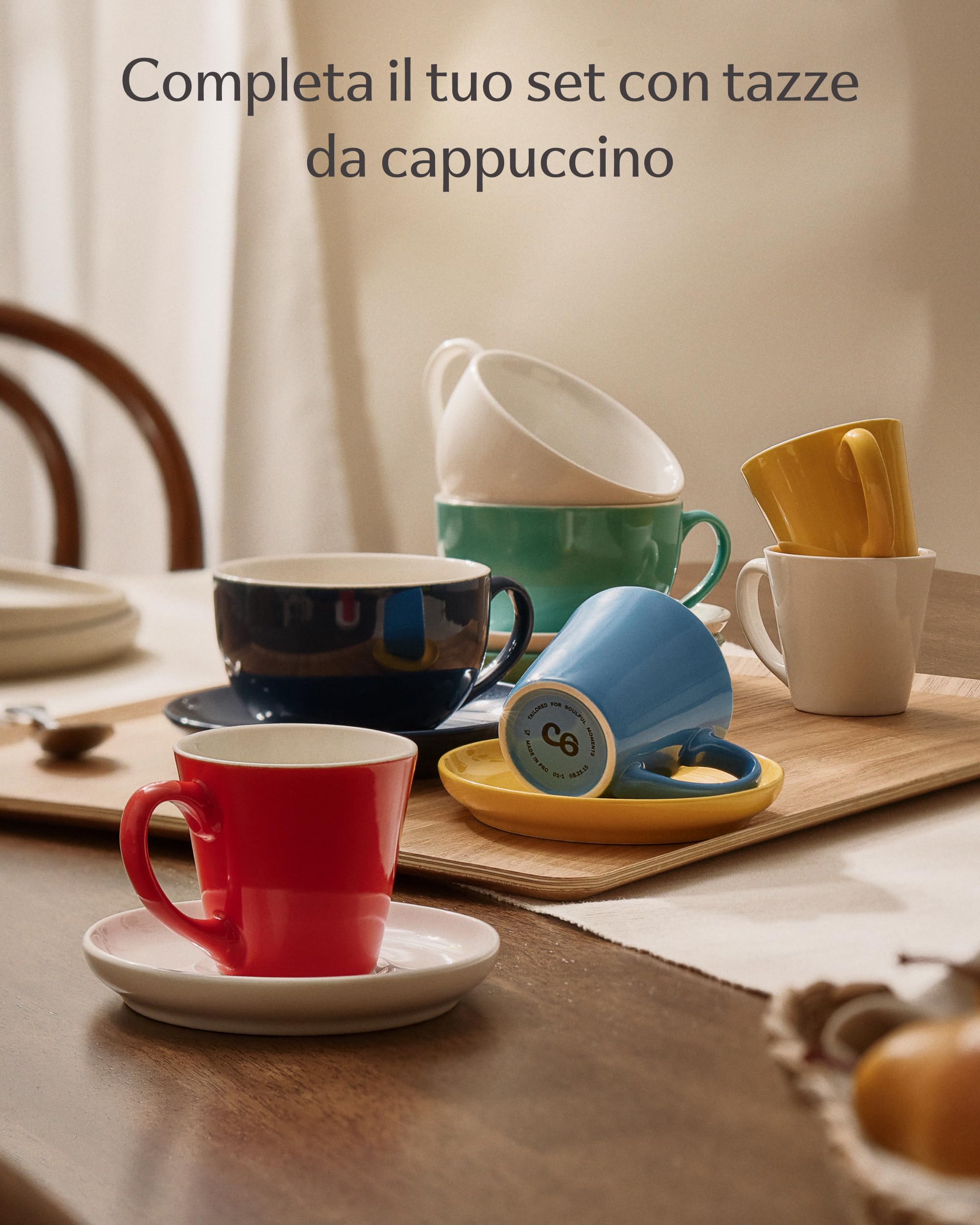 Set di 6 Tazzine Caffè Colorate in Ceramica 70ml Lavabili in Lavastoviglie con Scatola Regalo