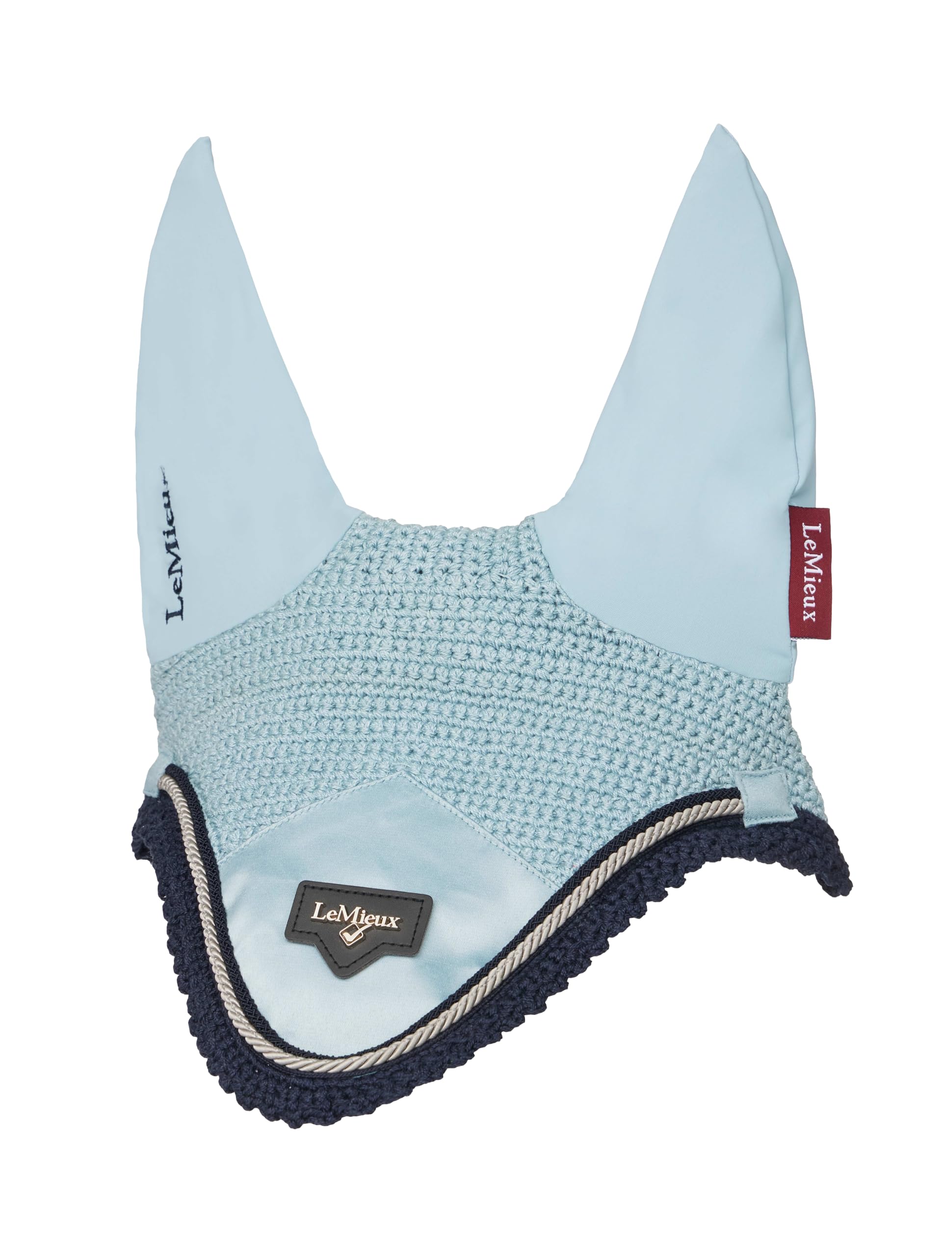 LeMieux Loire Fly Hood with Soft Lycra Ears - Close Knit Crochet - Comfortable Fit Equestrian Mask - Glacier - Medium