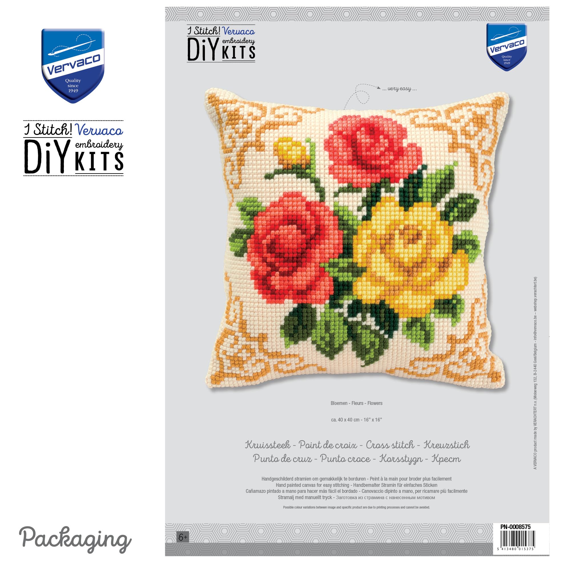 VERVACO Kit Cuscino Punto Croce "Sulla Costa" Per Principianti - Set Completo Per Ricamo Creativo, Tessuto E Fili DMC, Cuscino Decorativo 40x40 Cm - 2