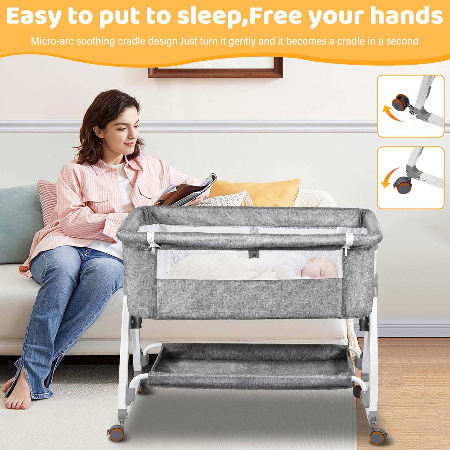 Image demonstrating the 5-degree tilt function of the bassinet for anti-choking
