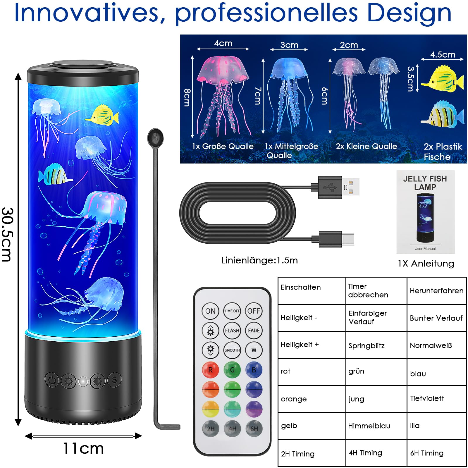 Radikor Quallen lampe mit 17 Farben und Fernbedienung, Jellyfish Lamp mit 4 Lichtmodi, LED Quallen Aquarium Lampe für Kinder Erwachsene, Quallen Lavalampe Stimmungslicht für Entspannung Wohndekoration