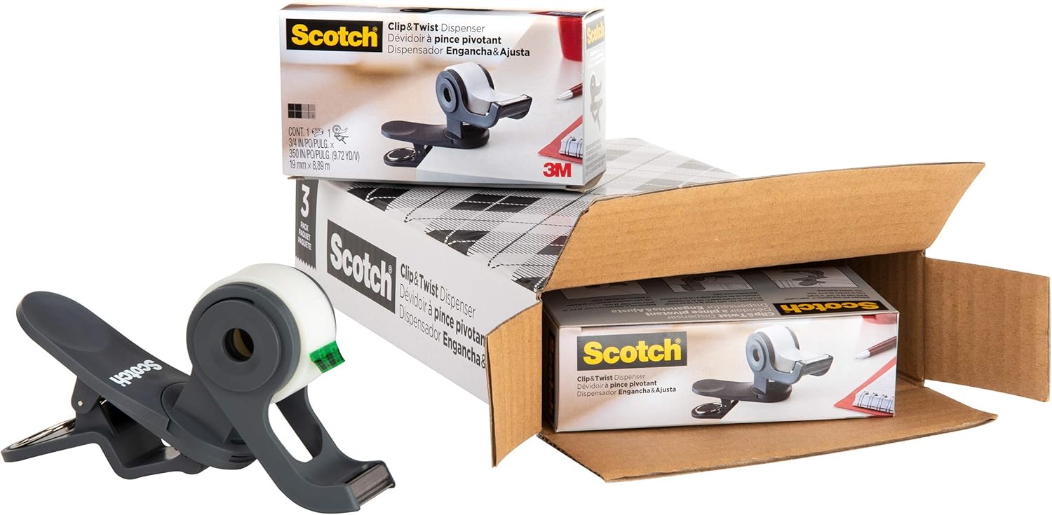 Scotch Brand Clip & Twist Tape Dispenser, Great for Gift Wrapping, Clips to Desks, Tables, Easy